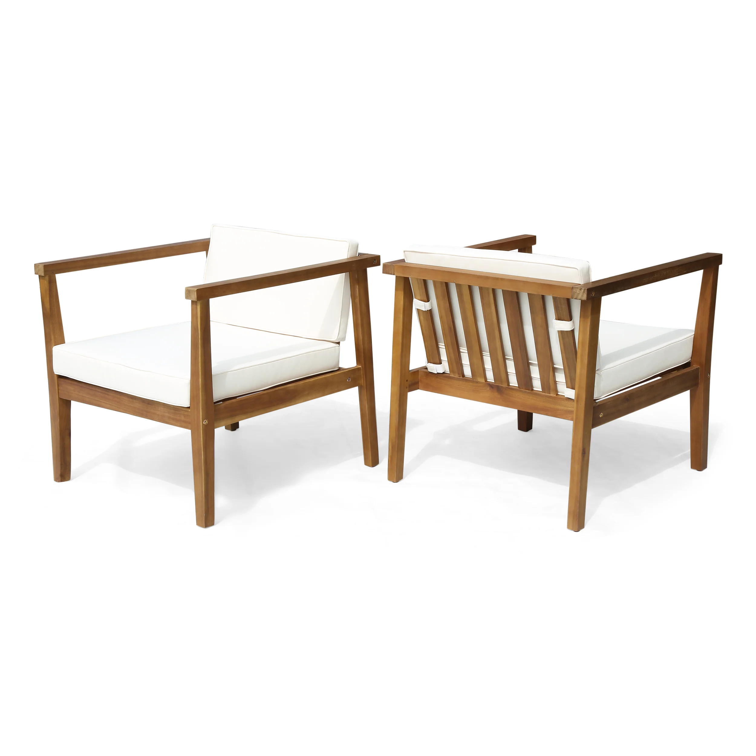 Thomson Outdoor Acacia Wood Club Chairs with Water-Resistant Cushions (Set of 2) - furnishings