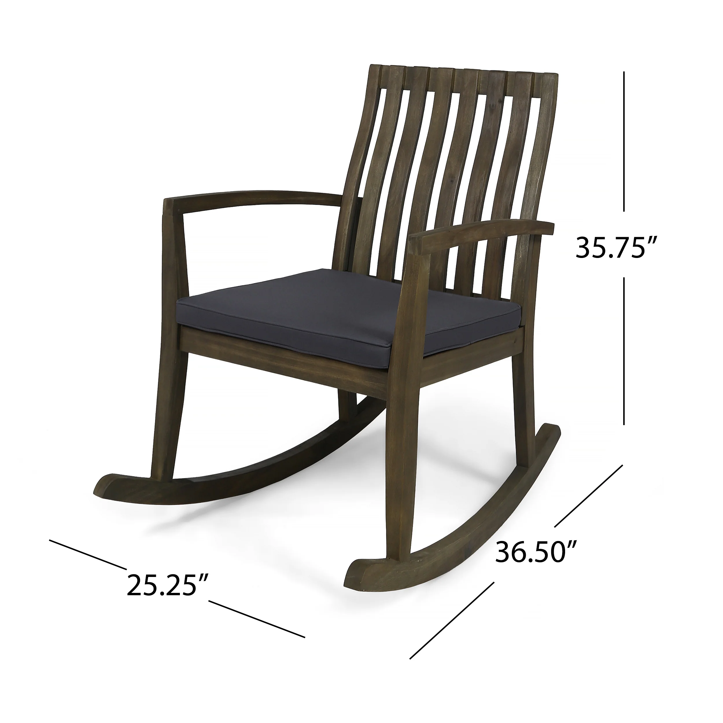 Colmena Acacia Wood Rustic Style Rocking Chair with Water Resistant Cushions - furnishings