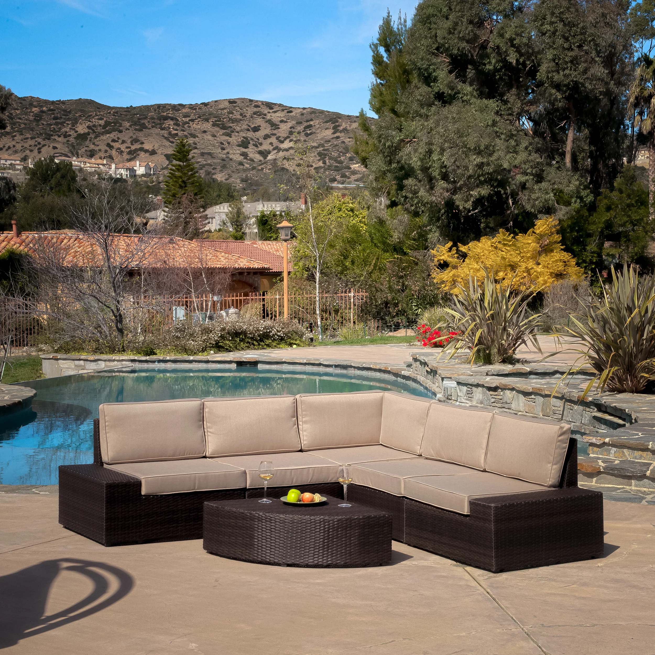 Reddington 6pc Outdoor Brown Wicker Sectional Seating Set - furnishings