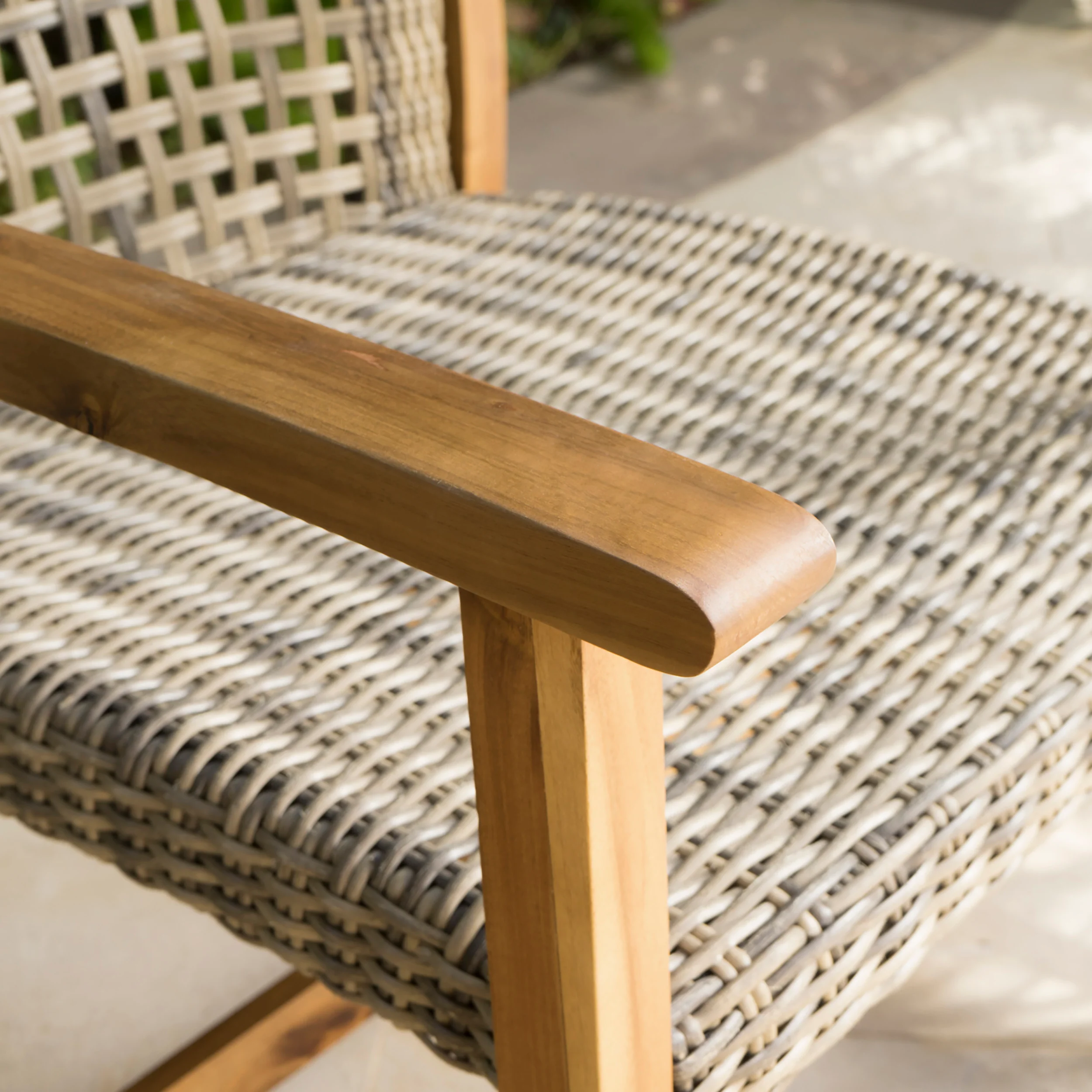 Hunter Outdoor 4 Piece Wicker Chat Set with Natural Stained Acacia Wood Frame - furnishings
