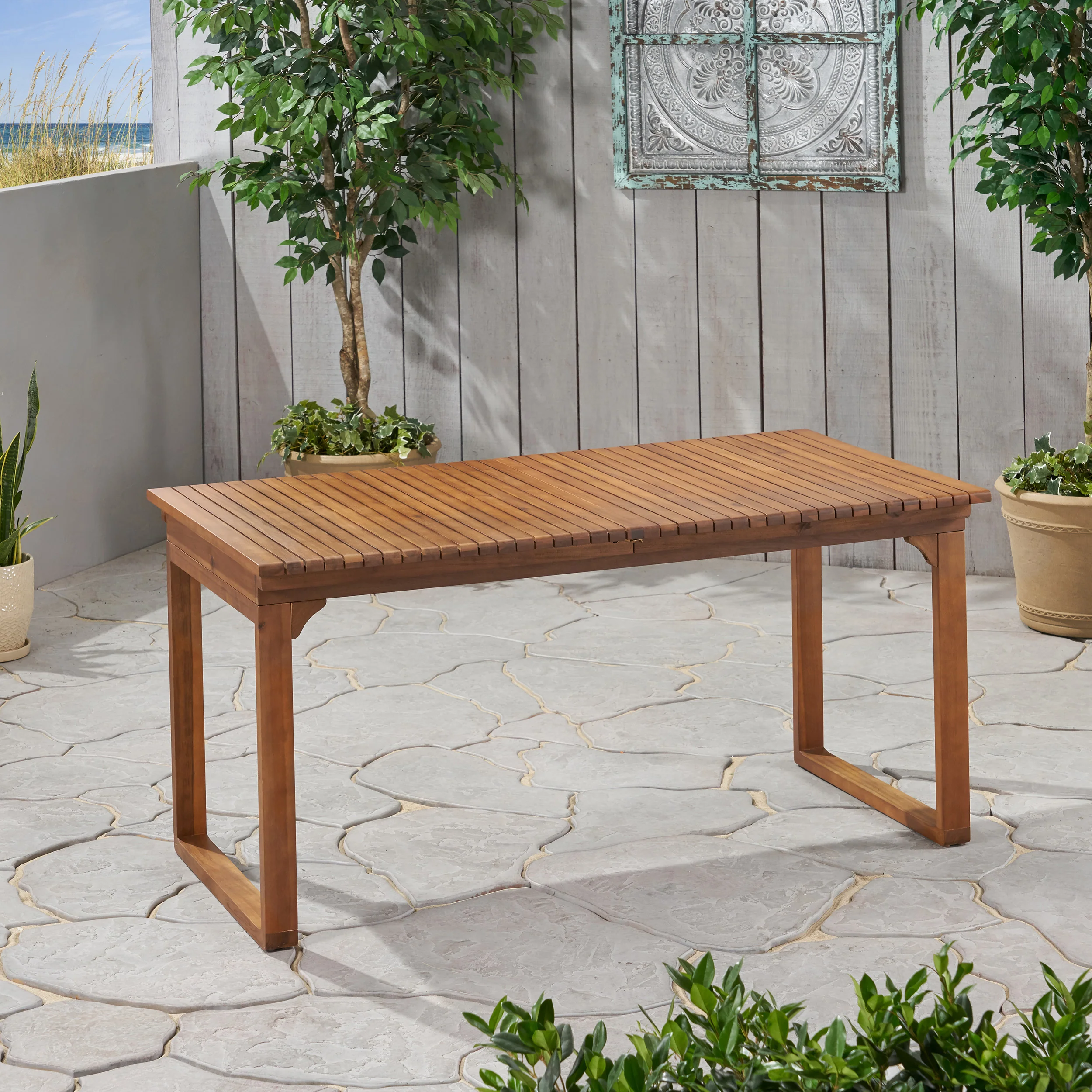 Yilia Outdoor Expandable Acacia Wood Dining Table - furnishings