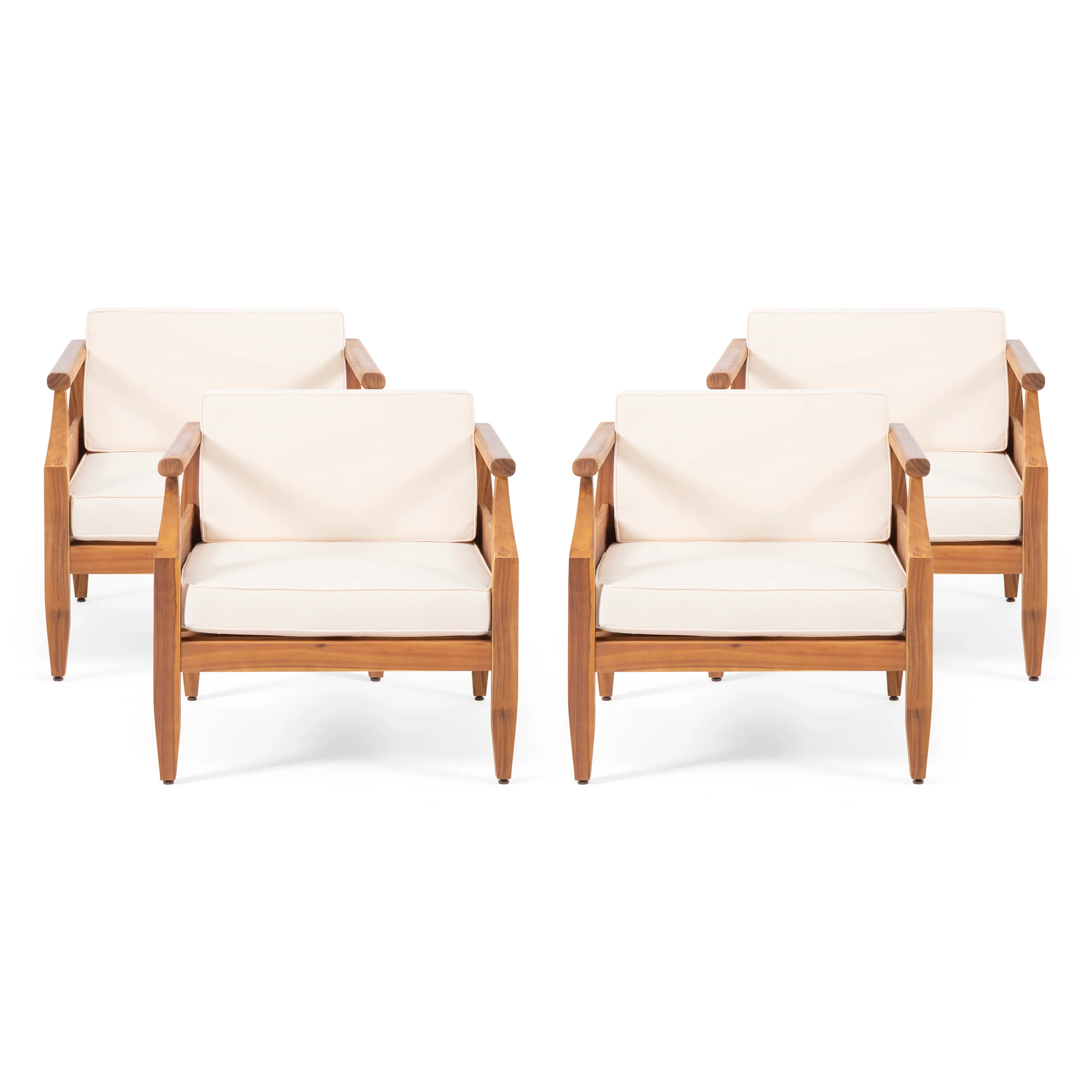 Bianca Outdoor Mid-Century Modern Acacia Wood Club Chair With Cushion - furnishings