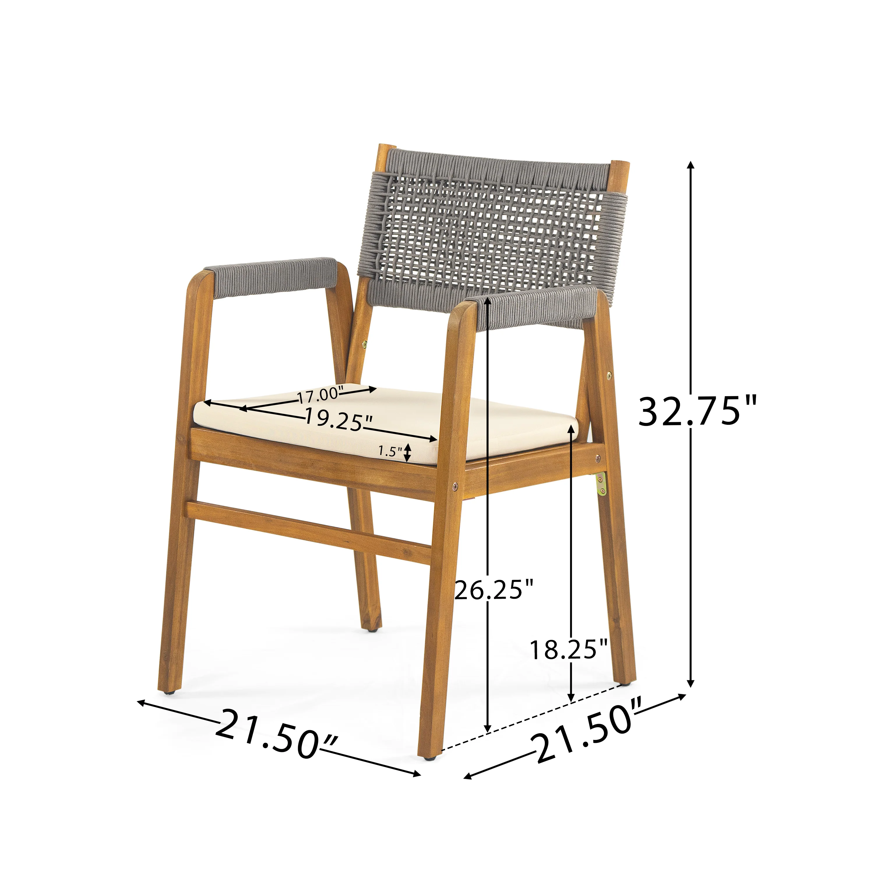 Ansel Modern Patio Outdoor Dining Chairs with Beige Cushions, Set of 2 - furnishings