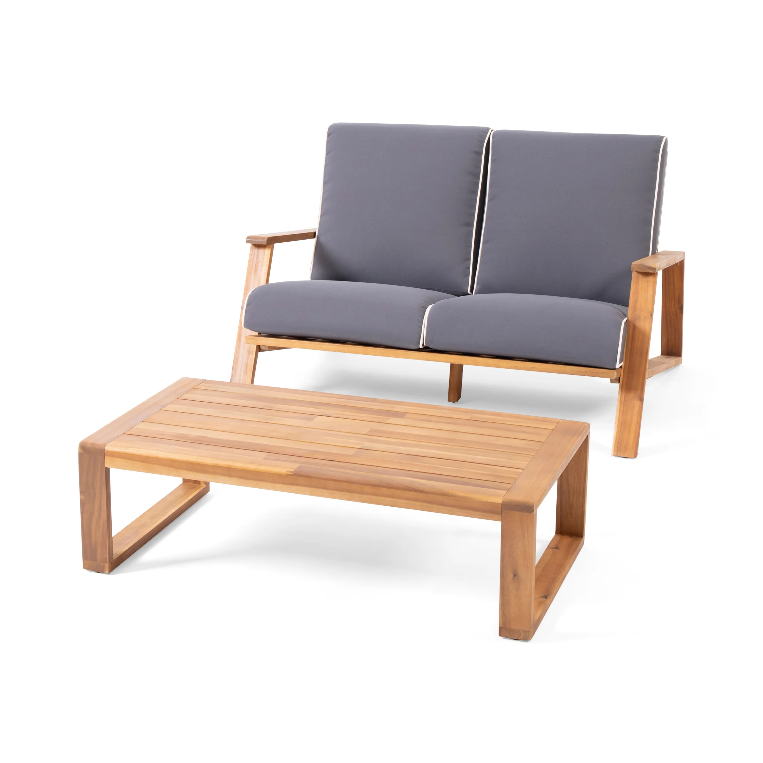 Youssef Outdoor Acacia Wood Loveseat Set with Coffee Table - furnishings
