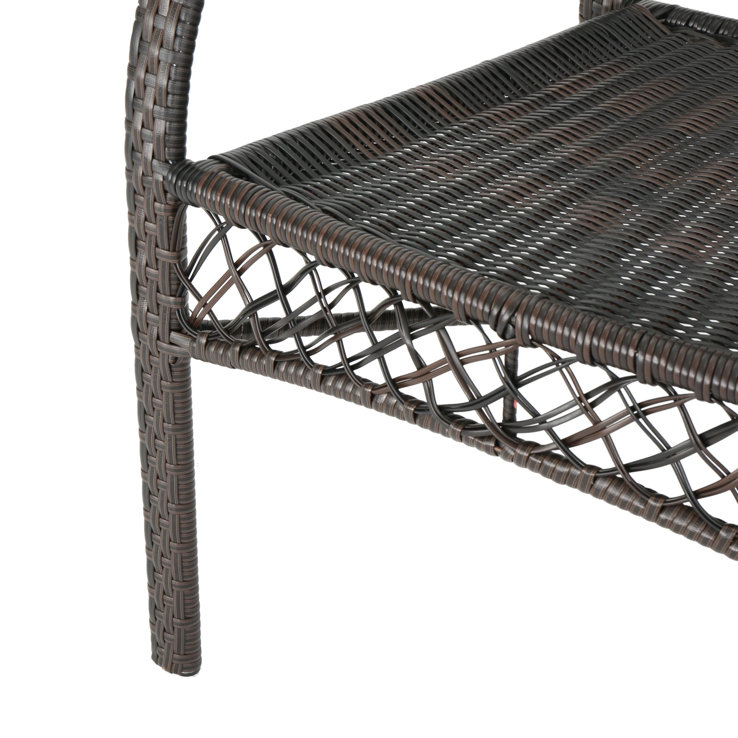 Bradley Outdoor 3 Piece Multi-Brown Wicker Chat Set with Stacking Chairs - furnishings