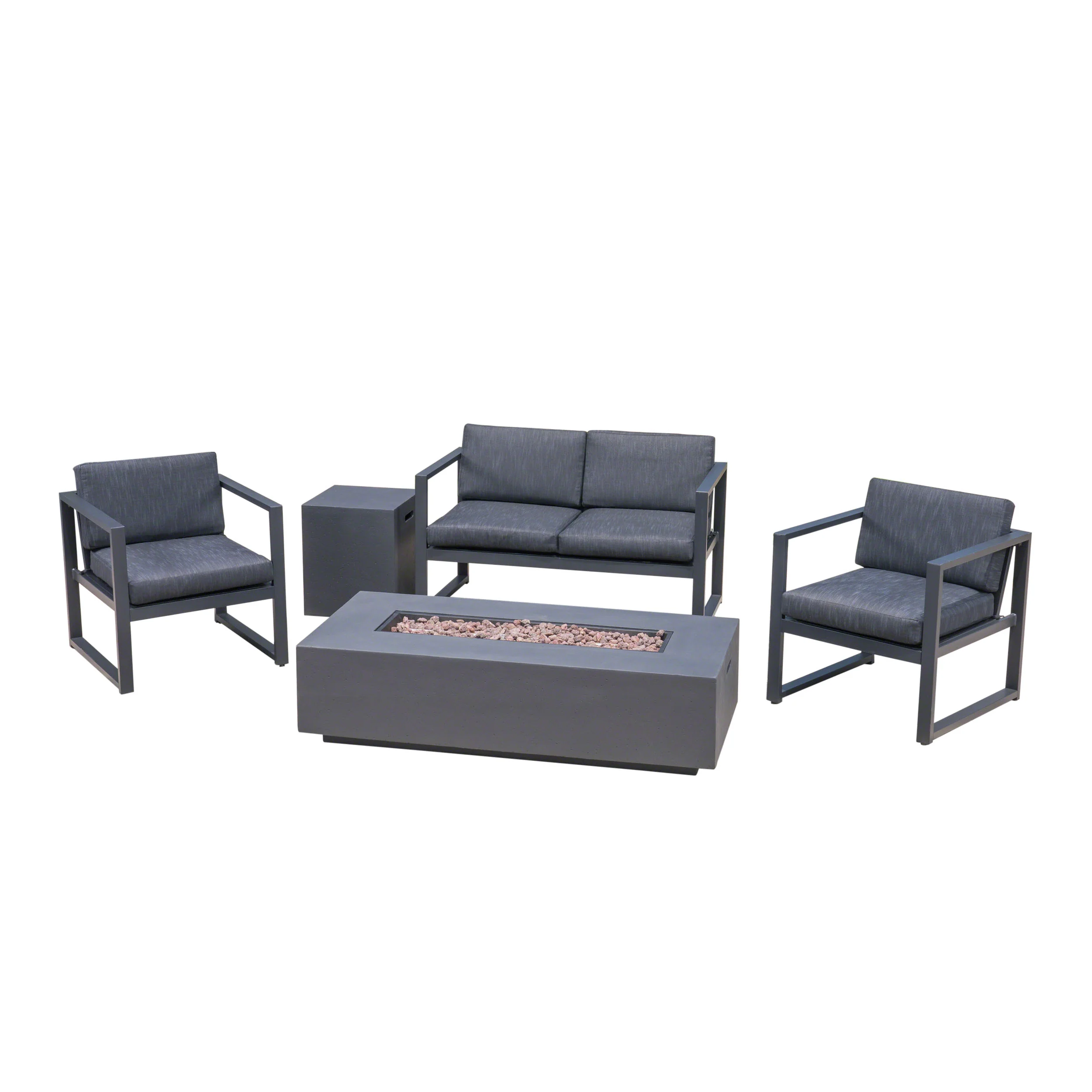 Nealie Outdoor 4-Seater Aluminum Chat Set with Fire Pit and Tank Holder - furnishings