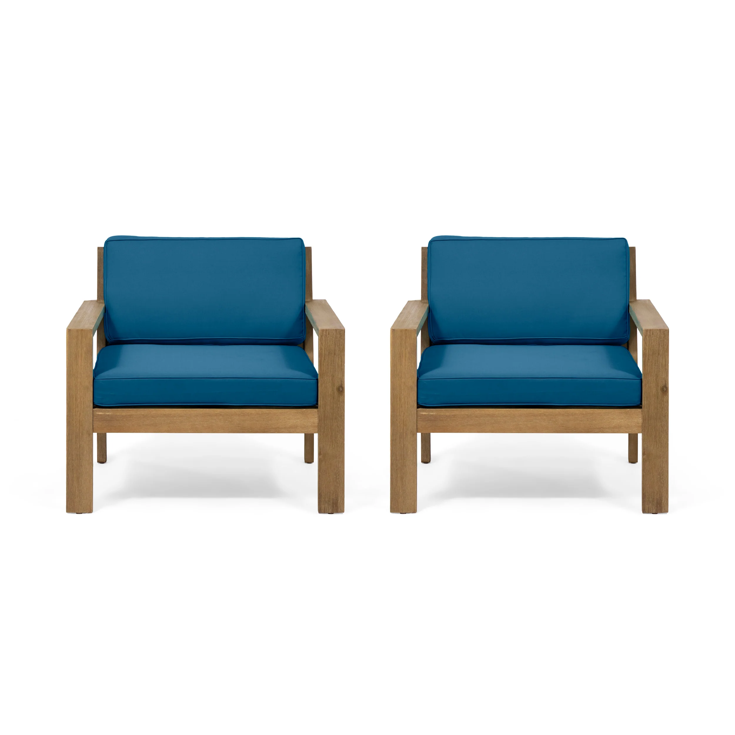 Antoine Ben Outdoor Acacia Wood Club Chairs with Cushions, Set of 2 - furnishings