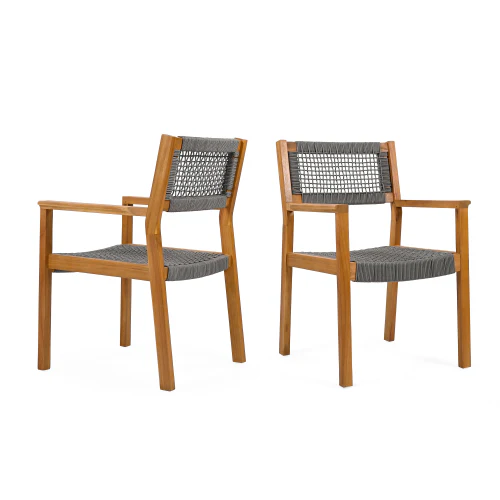 Seraphina Outdoor Patio Acacia Wood Braided Rope Dining Chairs, Set of 2 - furnishings