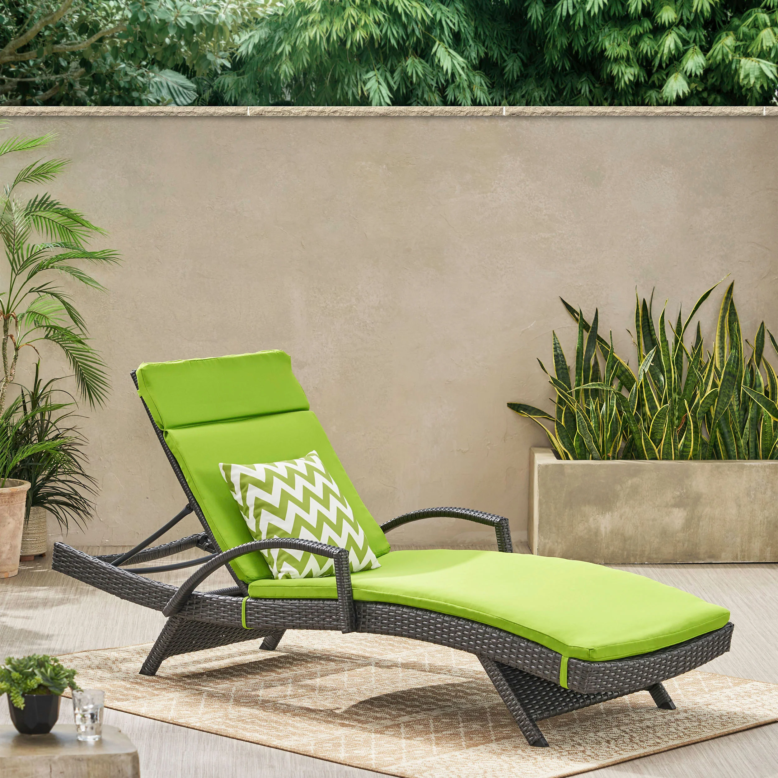 Solaris Outdoor Grey Wicker Armed Chaise Lounge w/ Water Resistant Cushion - furnishings