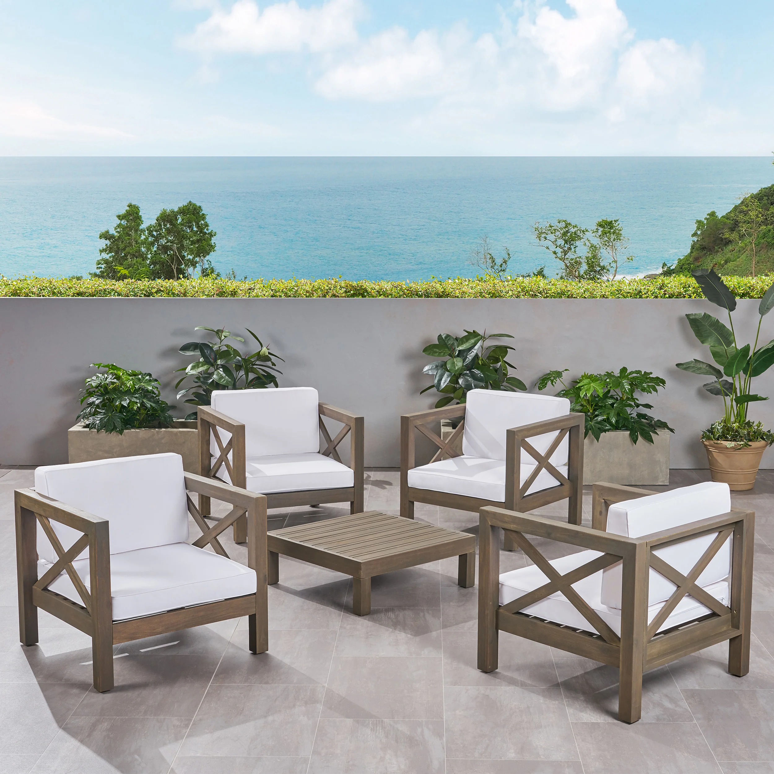 Morgan Outdoor 4 Seater Acacia Wood Club Chair and Coffee Table Set - furnishings