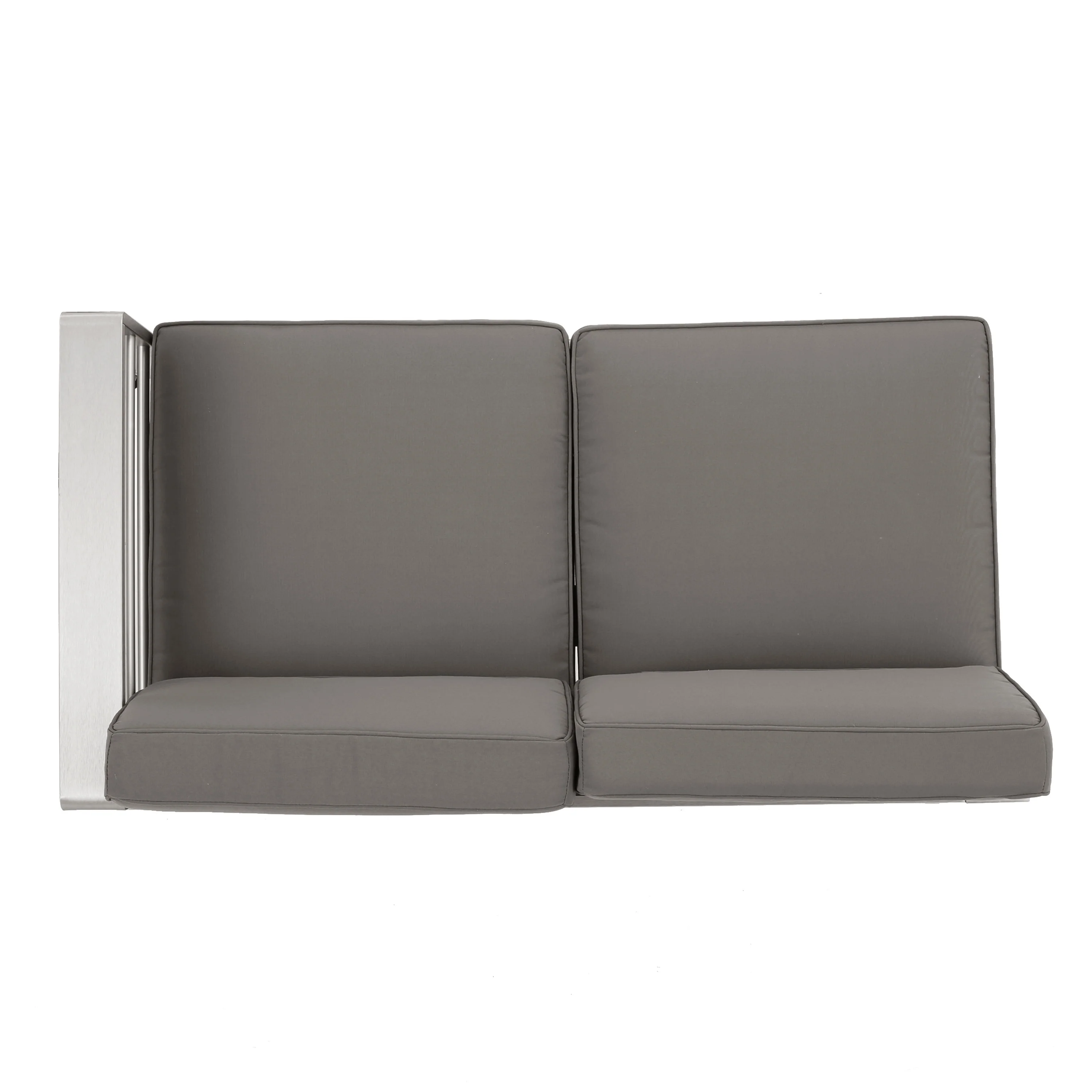 Laura Outdoor Modern 9 Seater Aluminum U-Shaped Sofa Sectional Set with Ottoman, Silver and Khaki - furnishings
