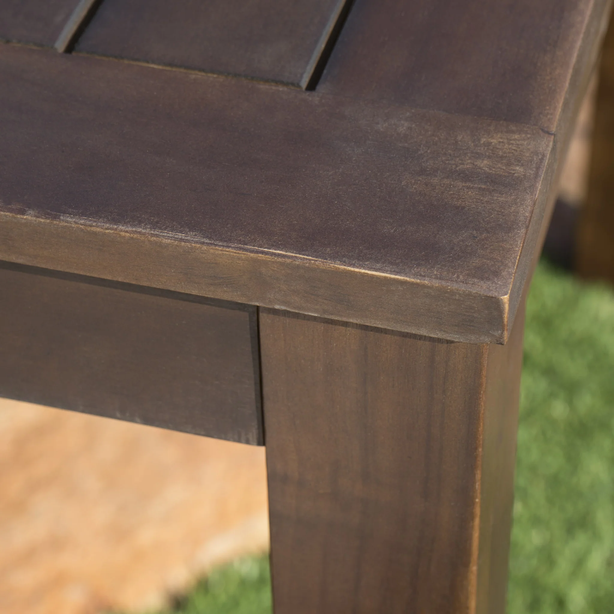 Marin Rustic Outdoor Slatted Dark Brown Acacia Wood Dining Table - furnishings