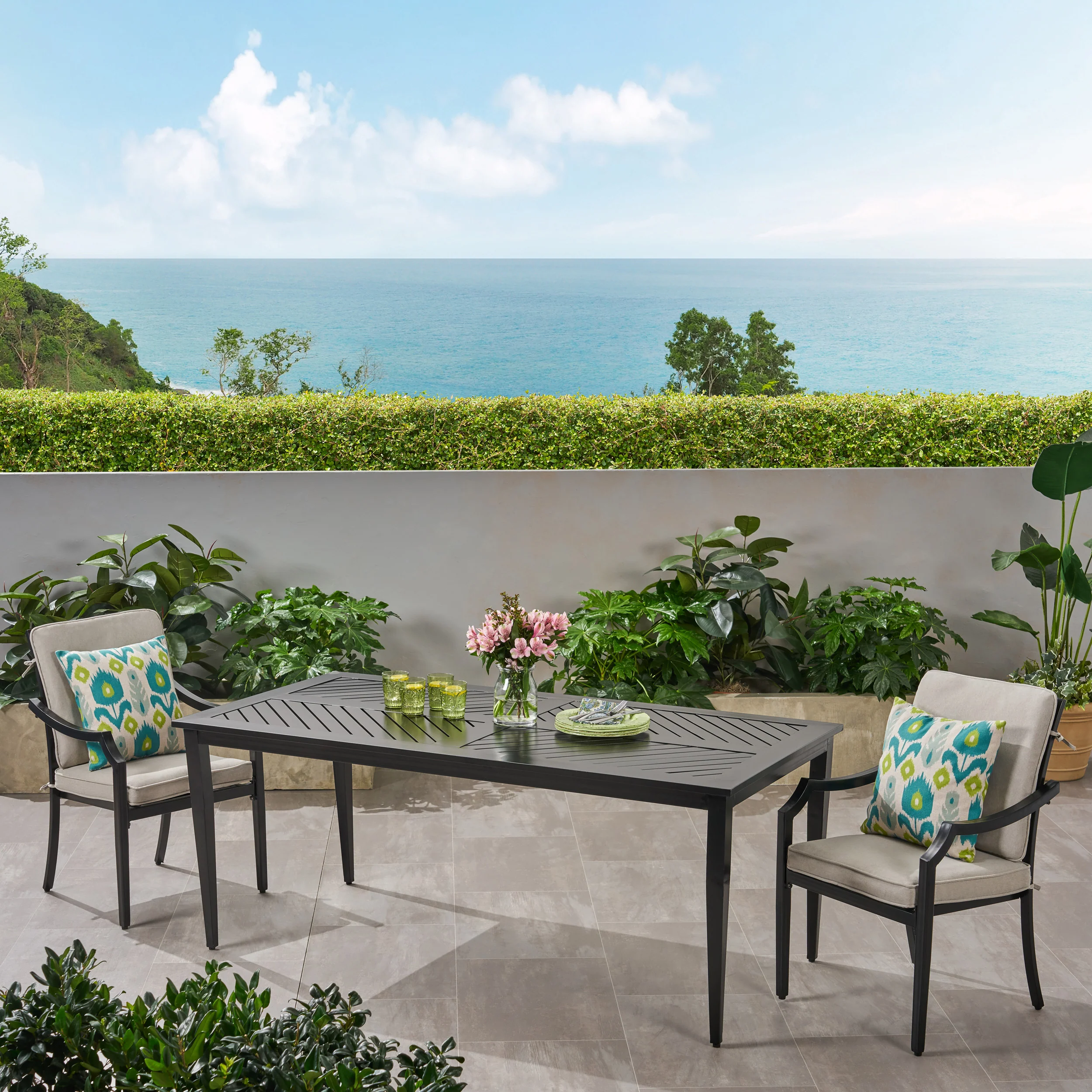Carlson Diego Outdoor 71 Inch Aluminum Rectangular Dining Table, Matte Black - furnishings