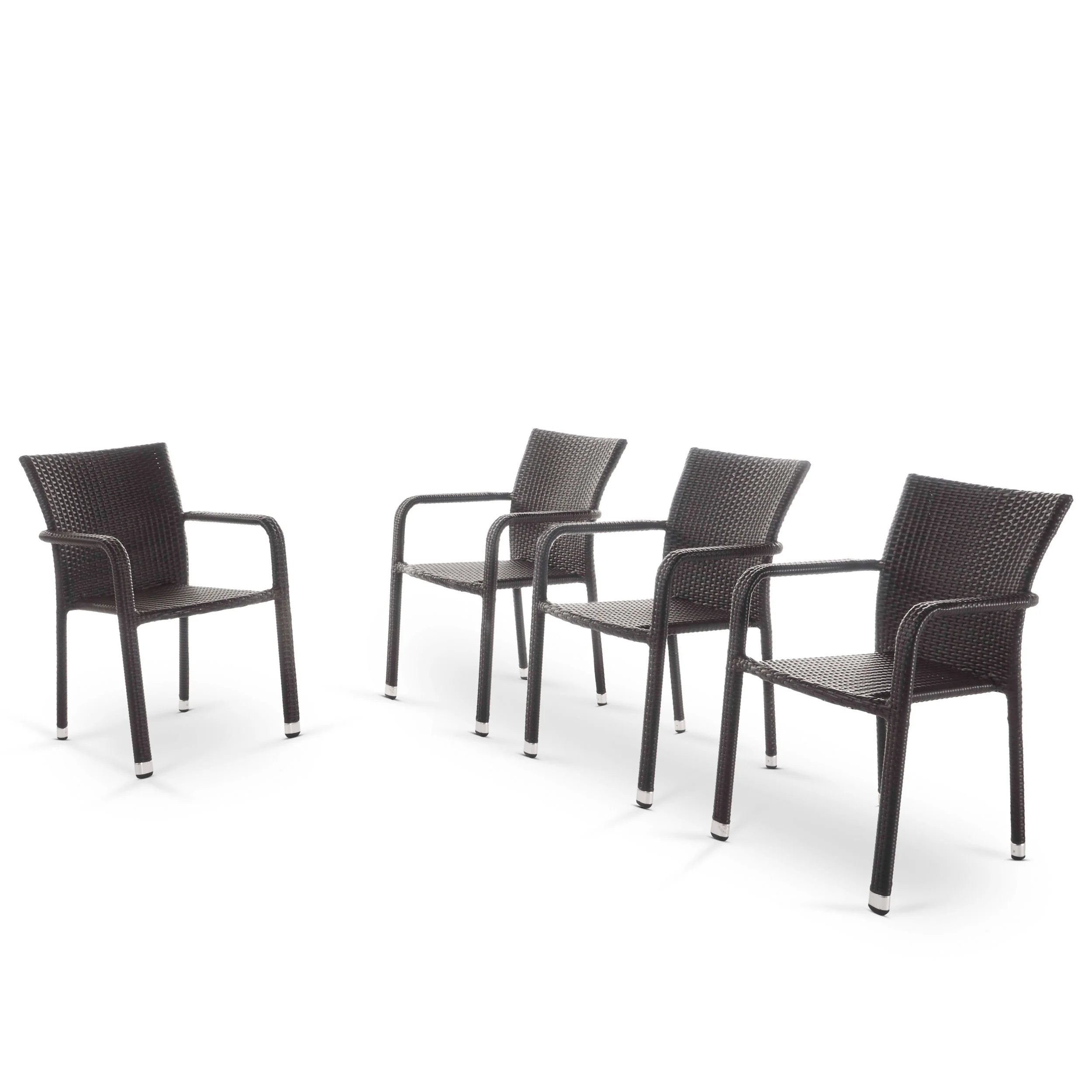 Dorside Outdoor Wicker Armed Stacking Chairs with an Aluminum Frame (Set of 4) - furnishings