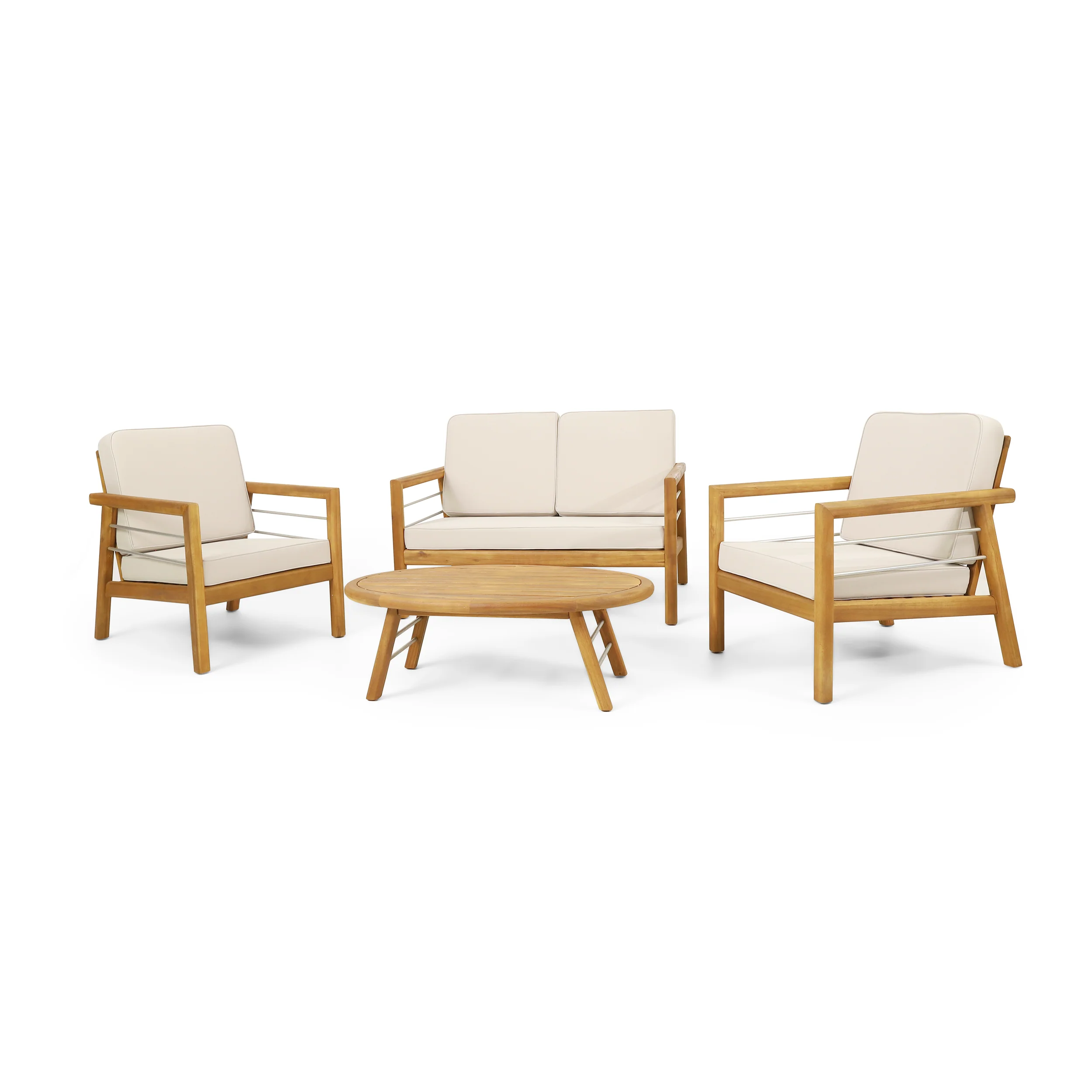 Lindsey Outdoor Acacia Wood 4 Seater Chat Set with Cushions, Beige and Teak - furnishings