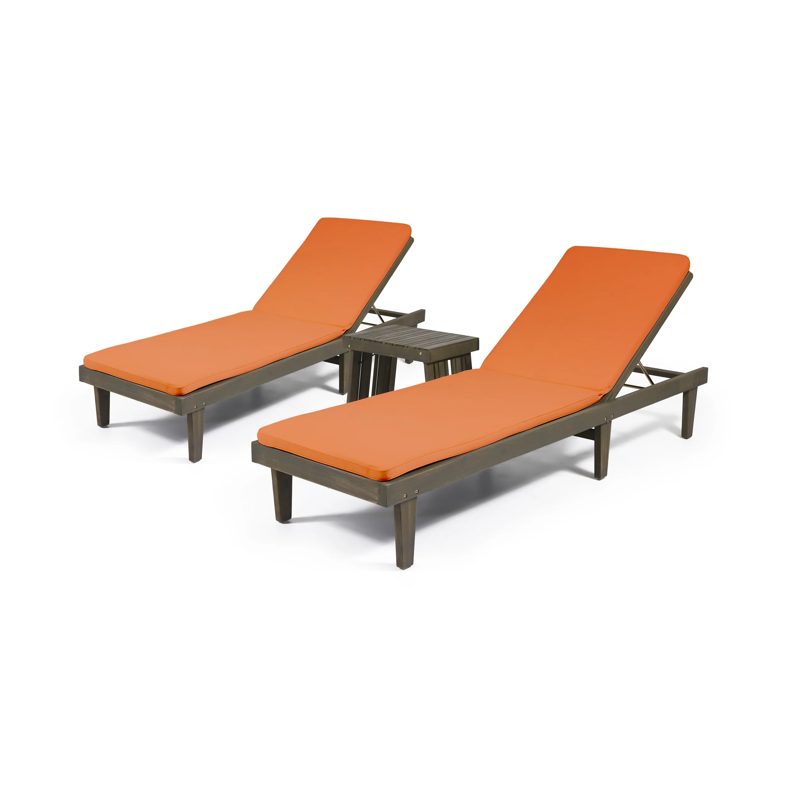 Addisyn Outdoor Acacia Wood 3 Piece Chaise Lounge Set with Water-Resistant Cushions - furnishings