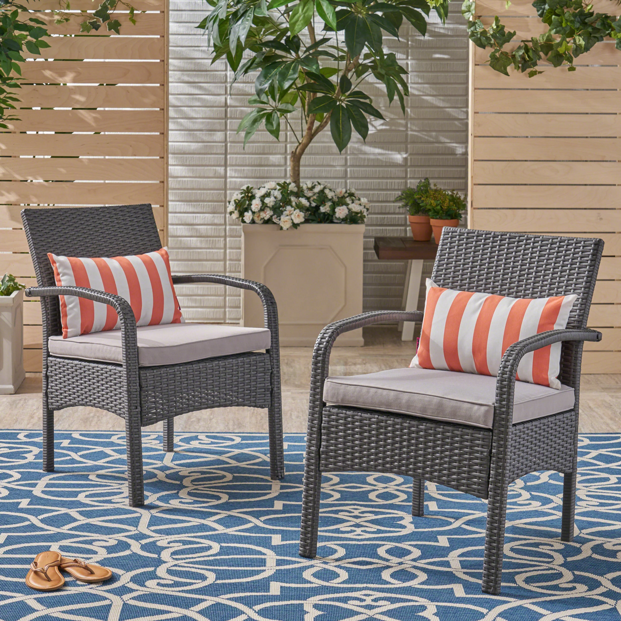 Otto Outdoor Contemporary Wicker Club Chairs with Cushion (Set of 2) - furnishings