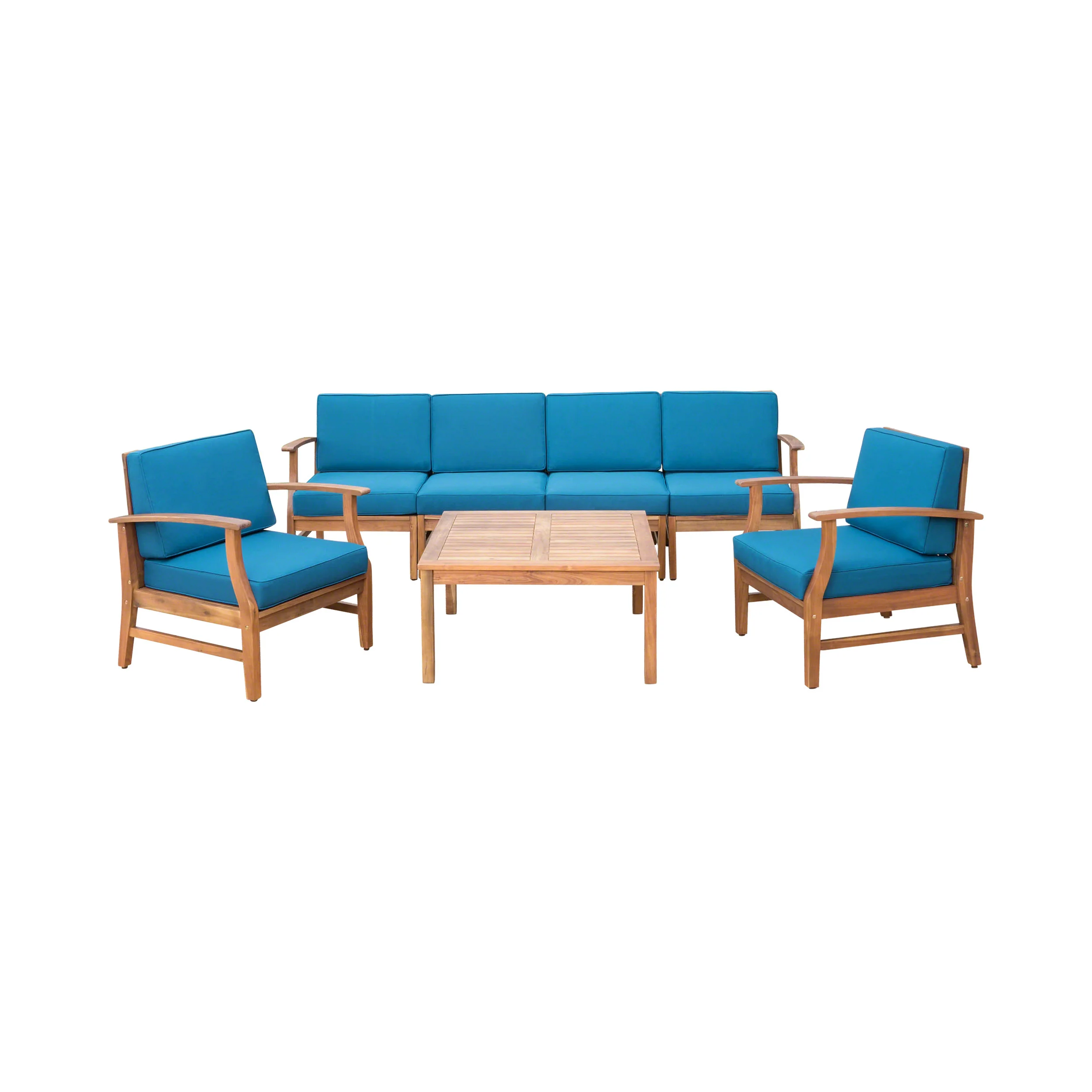 Scarlett Outdoor 6 Seat Teak Finished Acacia Wood Sofa and Table Set - furnishings