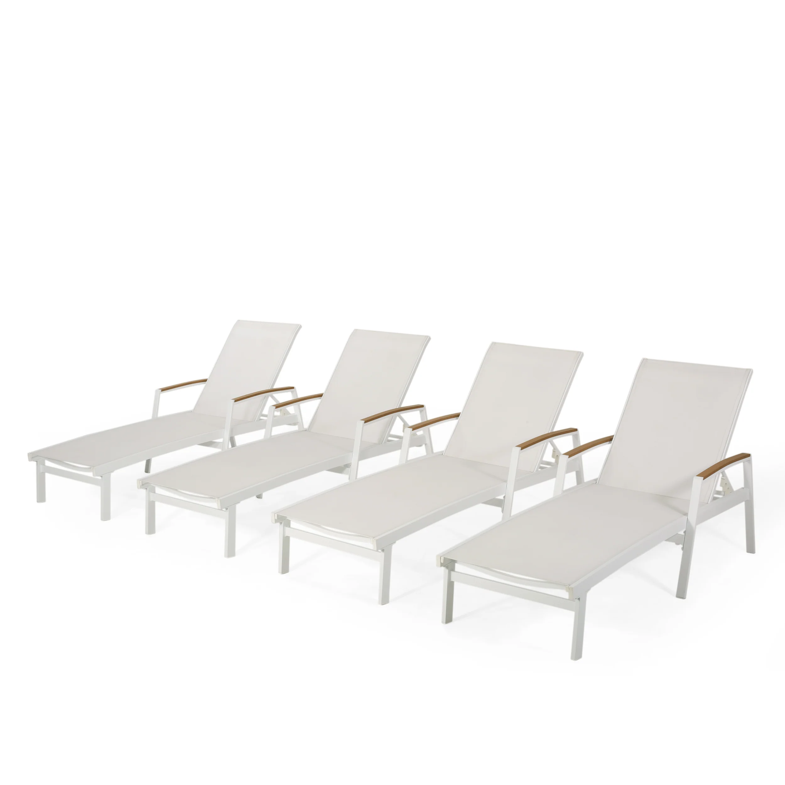 Joy Outdoor Aluminum Chaise Lounge with Mesh Seating (Set of 4) - furnishings