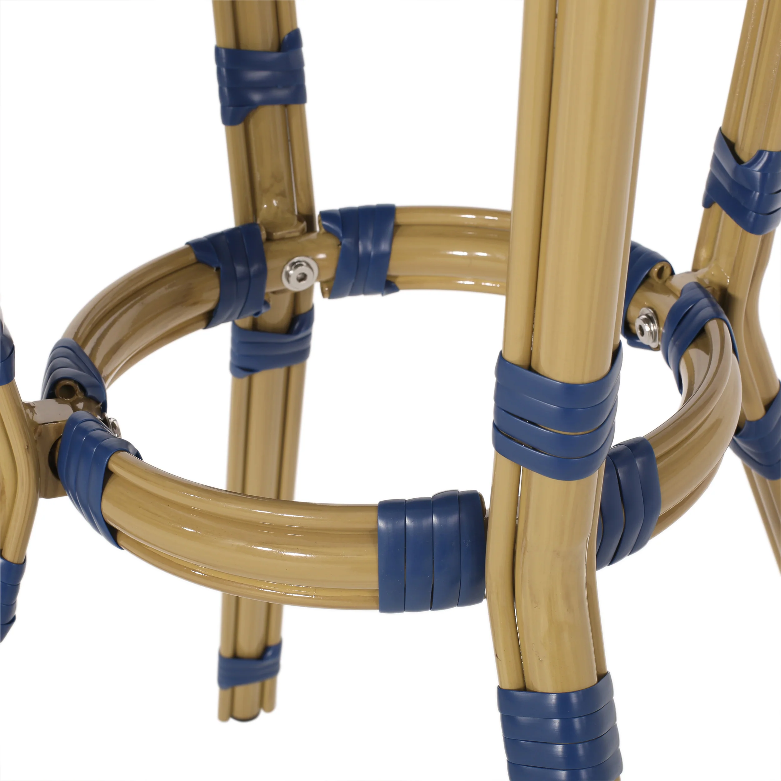 Deshler Outdoor Aluminum French Bistro Set, Navy Blue, White, and Bamboo Finish - furnishings