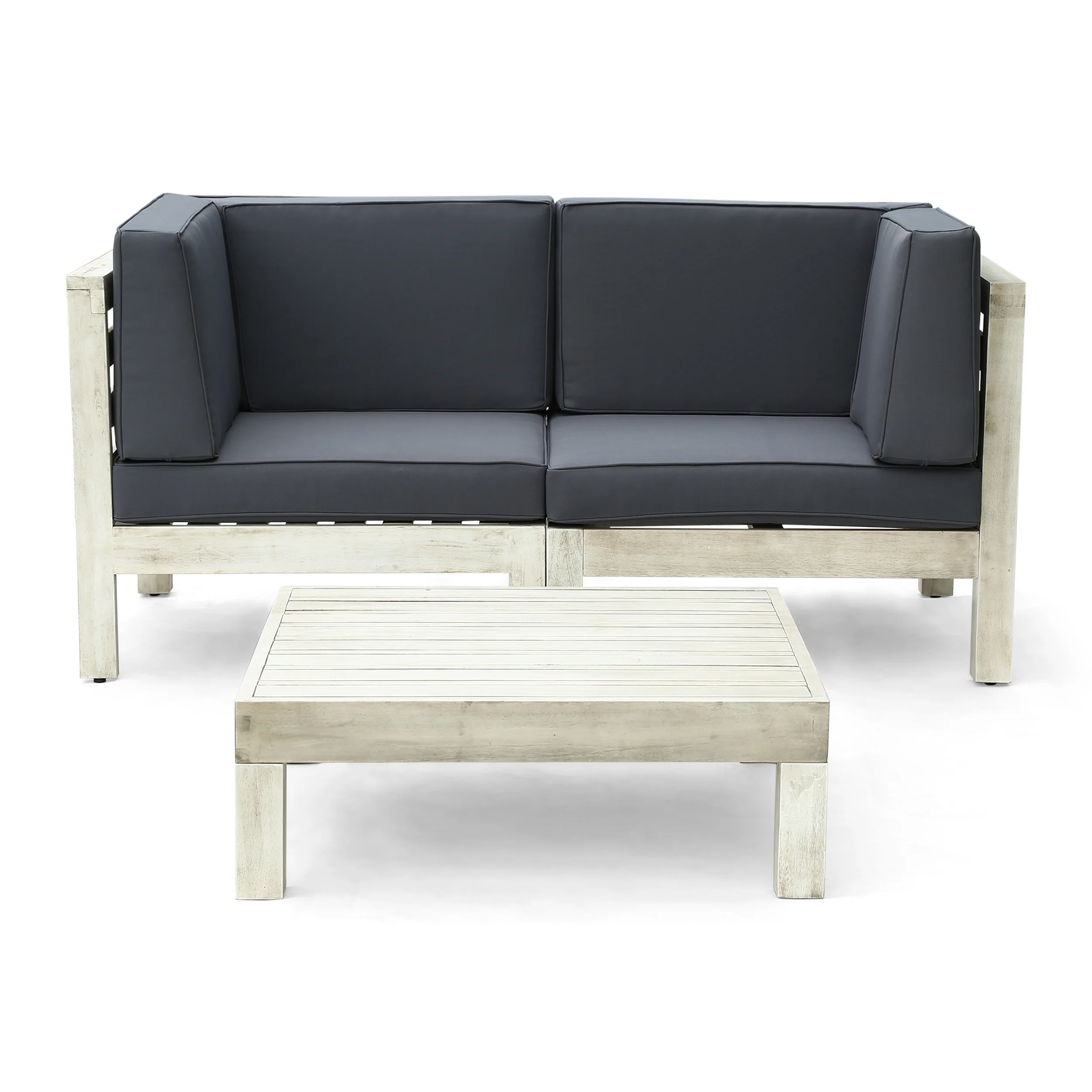 Brava Outdoor Modular Acacia Wood Sofa with Cushions and Coffee Table Set - furnishings