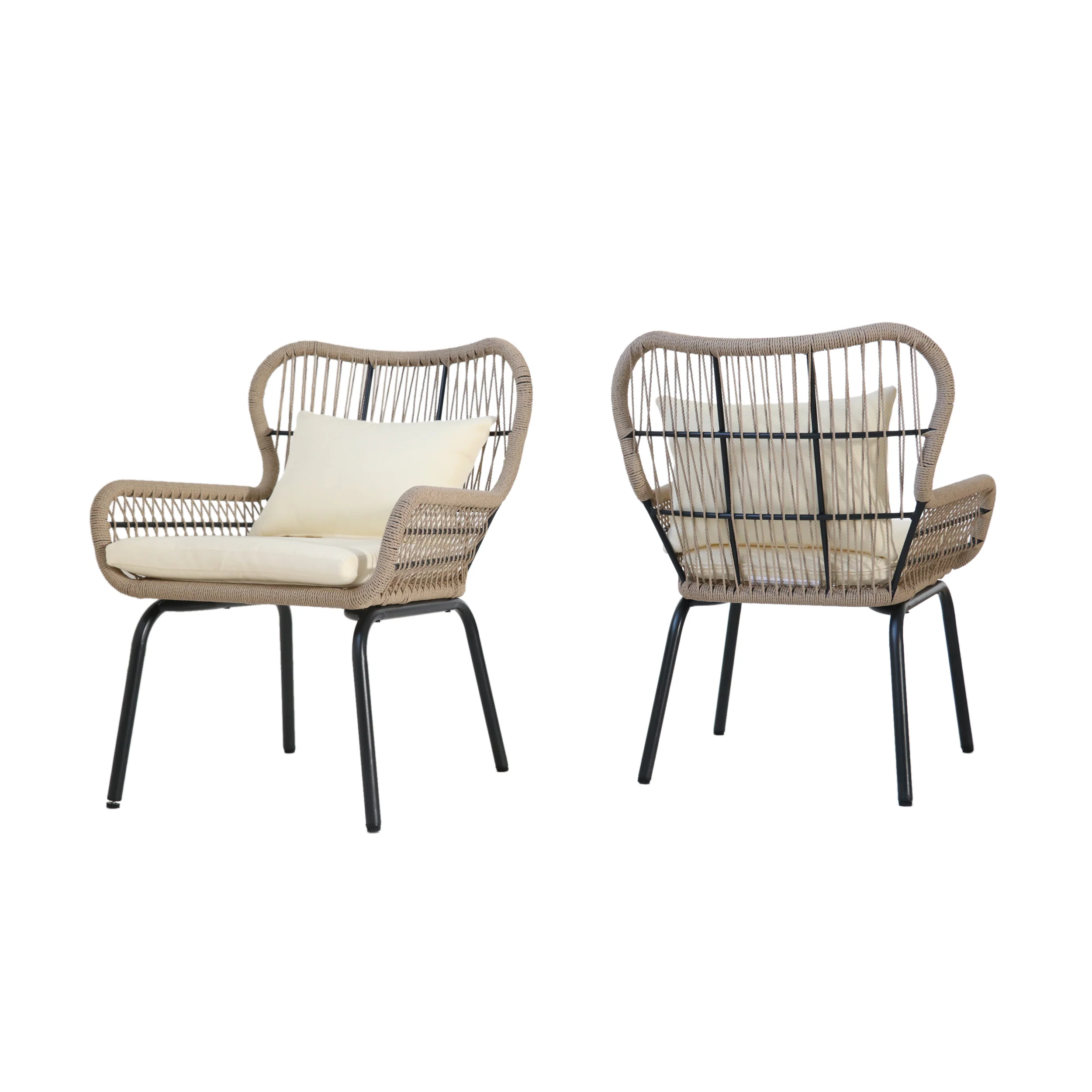 Karen Outdoor Club Chairs, Steel and Rope, Water-Resistant Cushions, Boho - furnishings