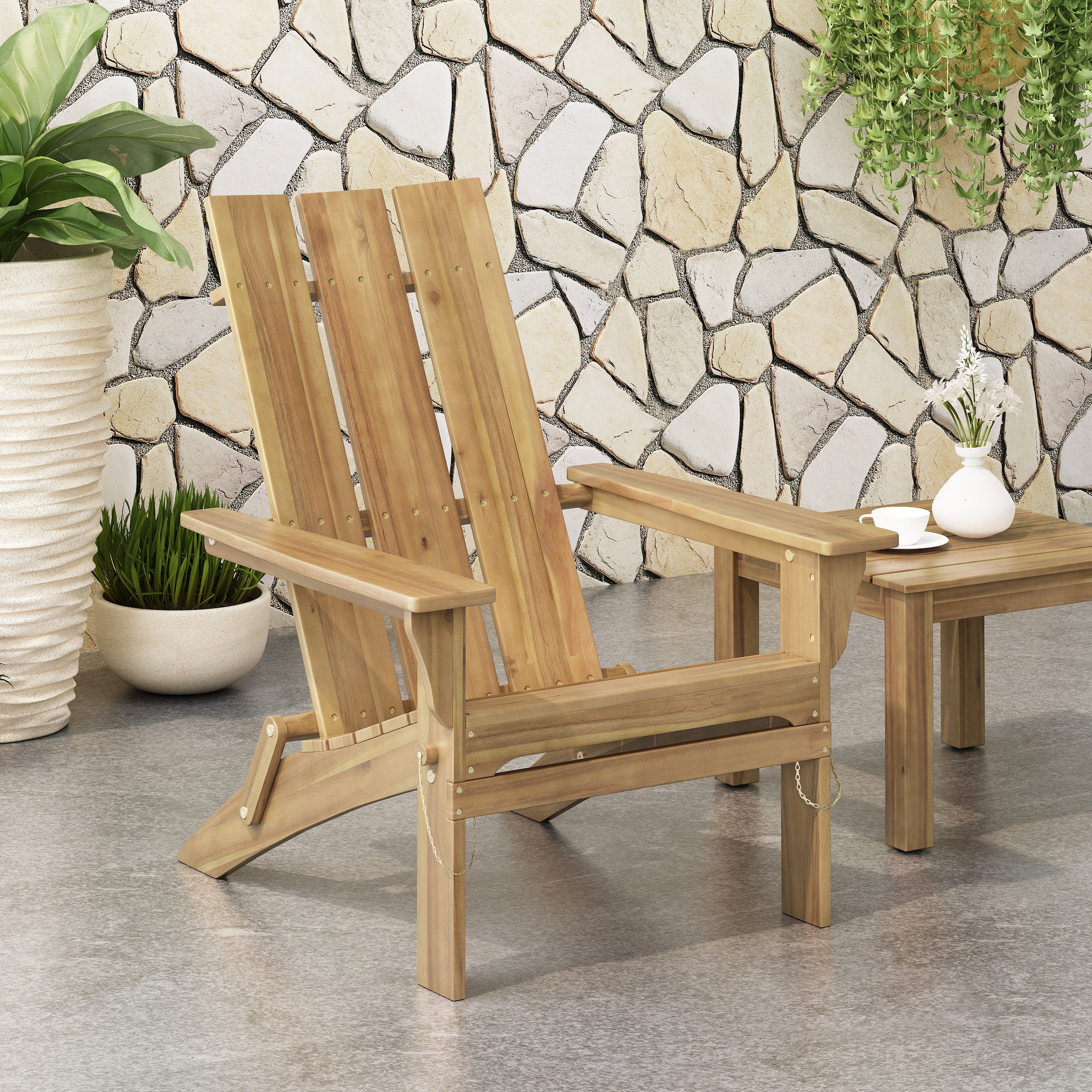 Gurekam Modern Outdoor Acacia Wood Folding Adirondack Chair - furnishings