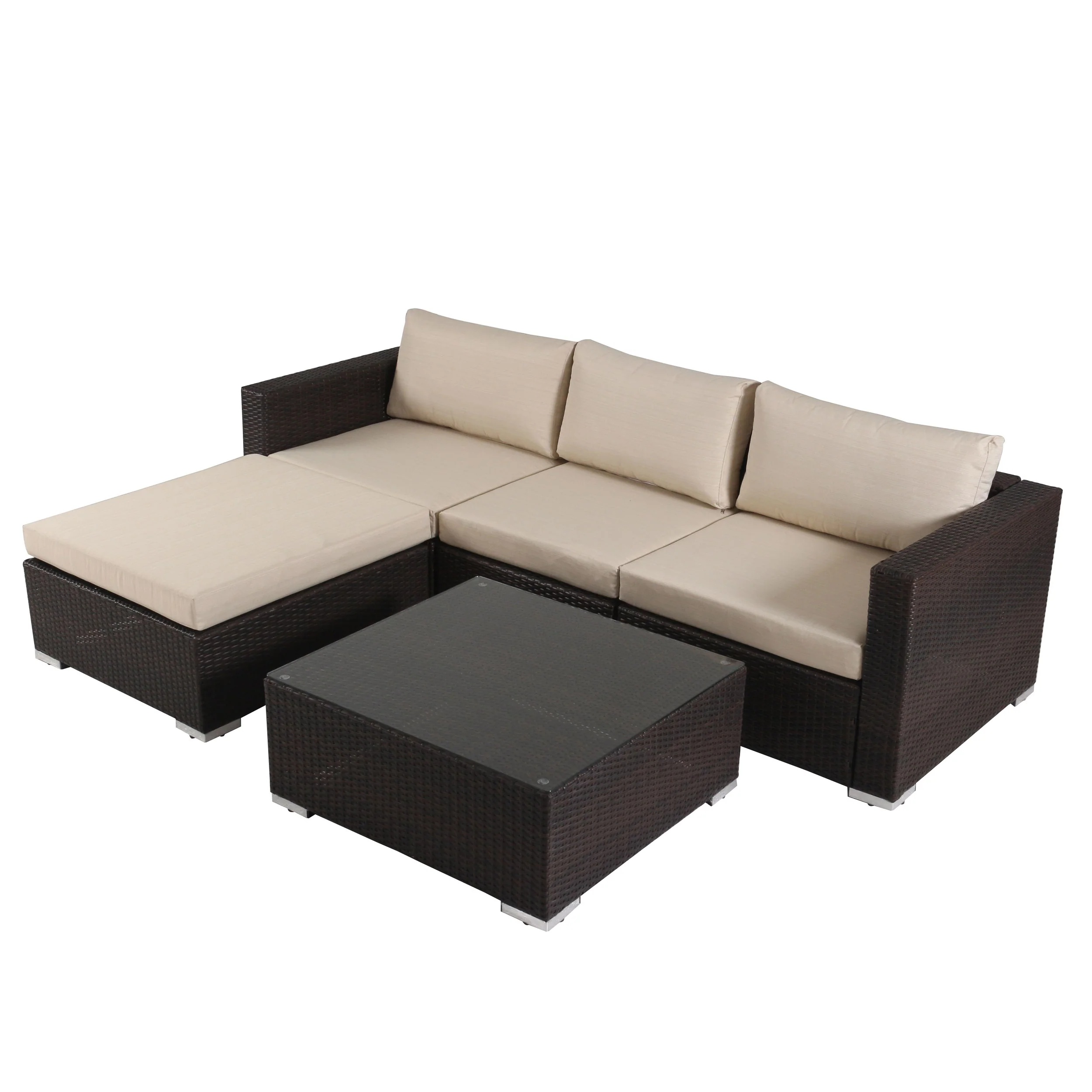 Francisco 5pc Outdoor Brown Wicker/Aluminum Seating Sectional Set w/ Cushions - furnishings