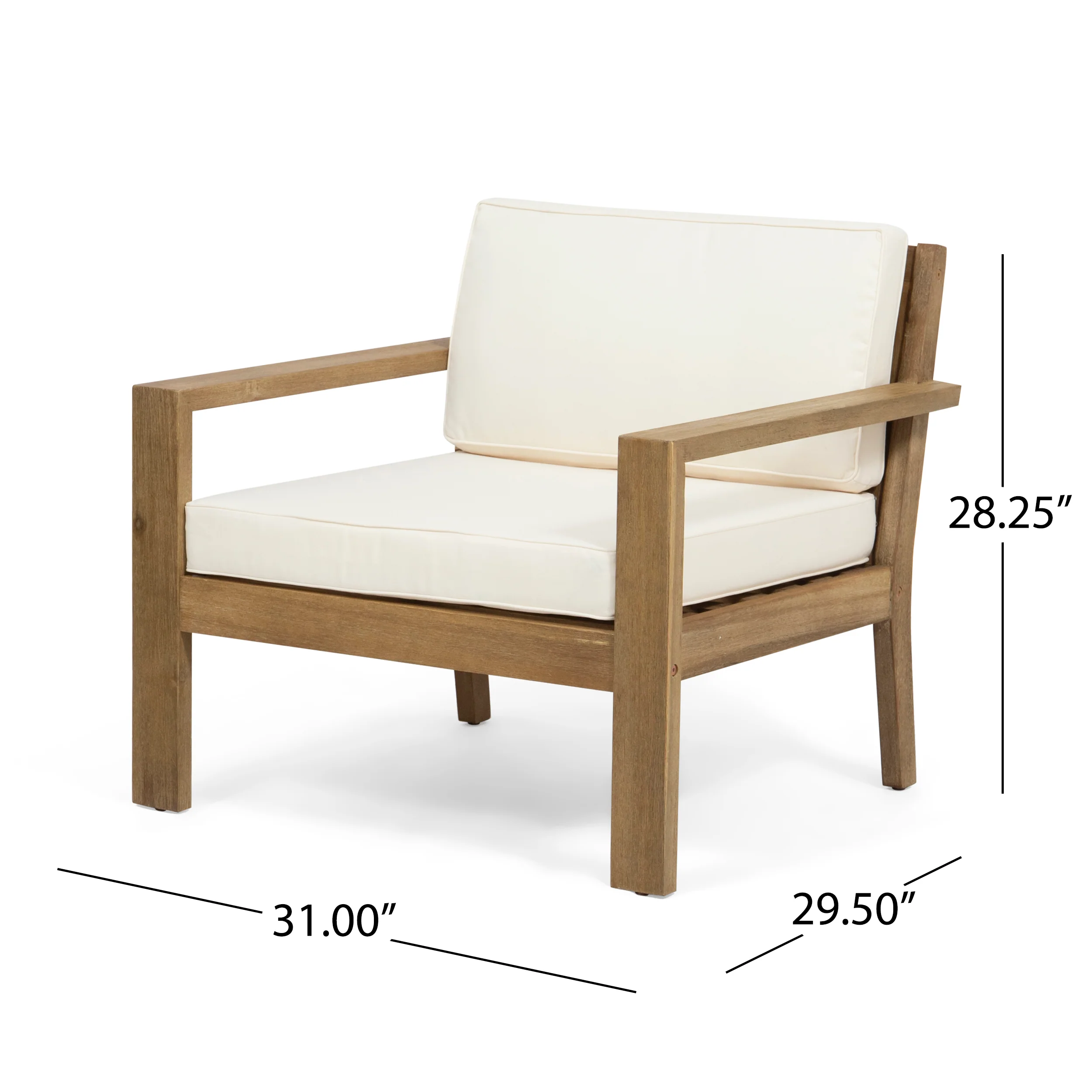 Miranda Outdoor Acacia Wood Club Chairs with Cushions (Set of 2) - furnishings