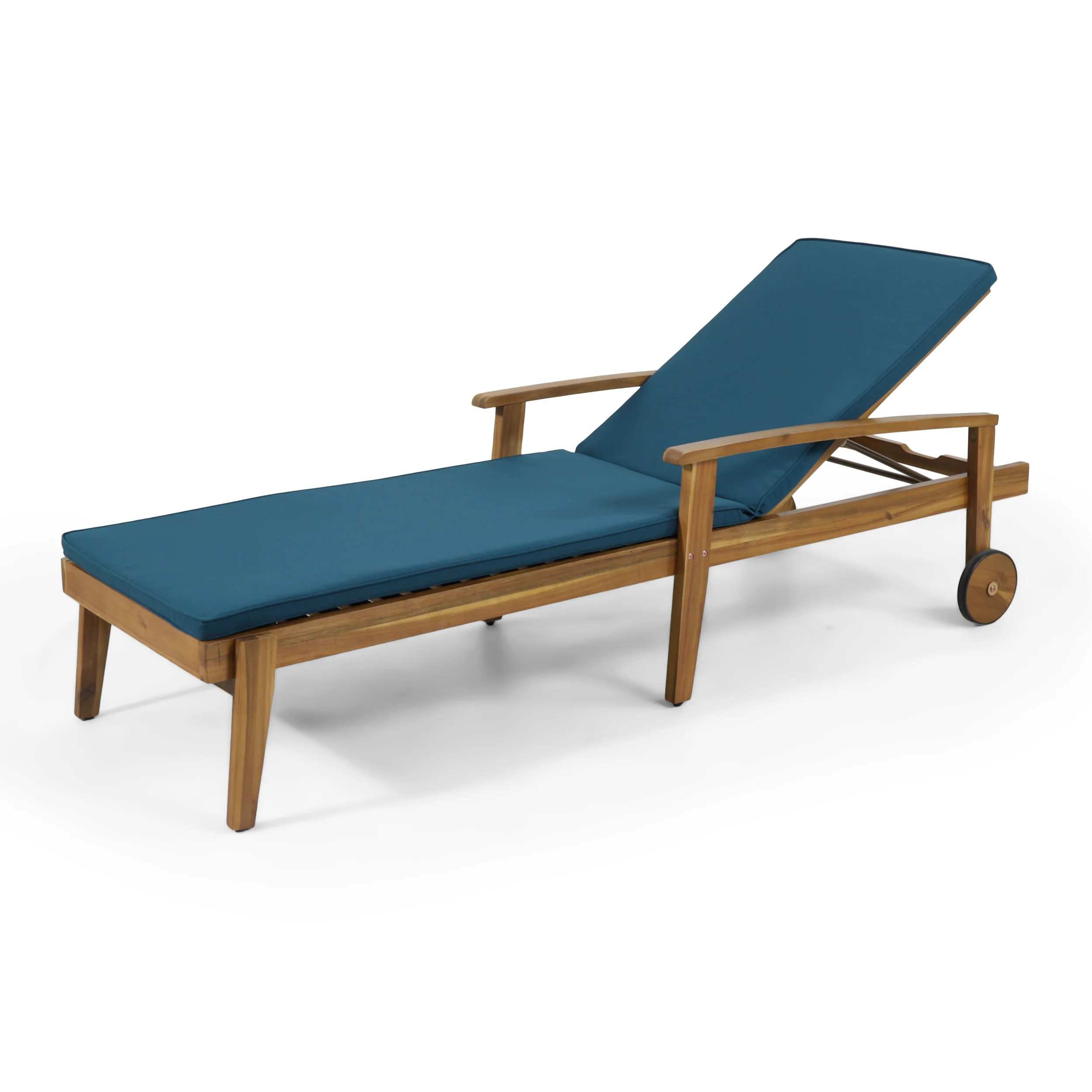 Lucknow Outdoor Acacia Wood Chaise Lounge with Water Resistant Cushion - furnishings