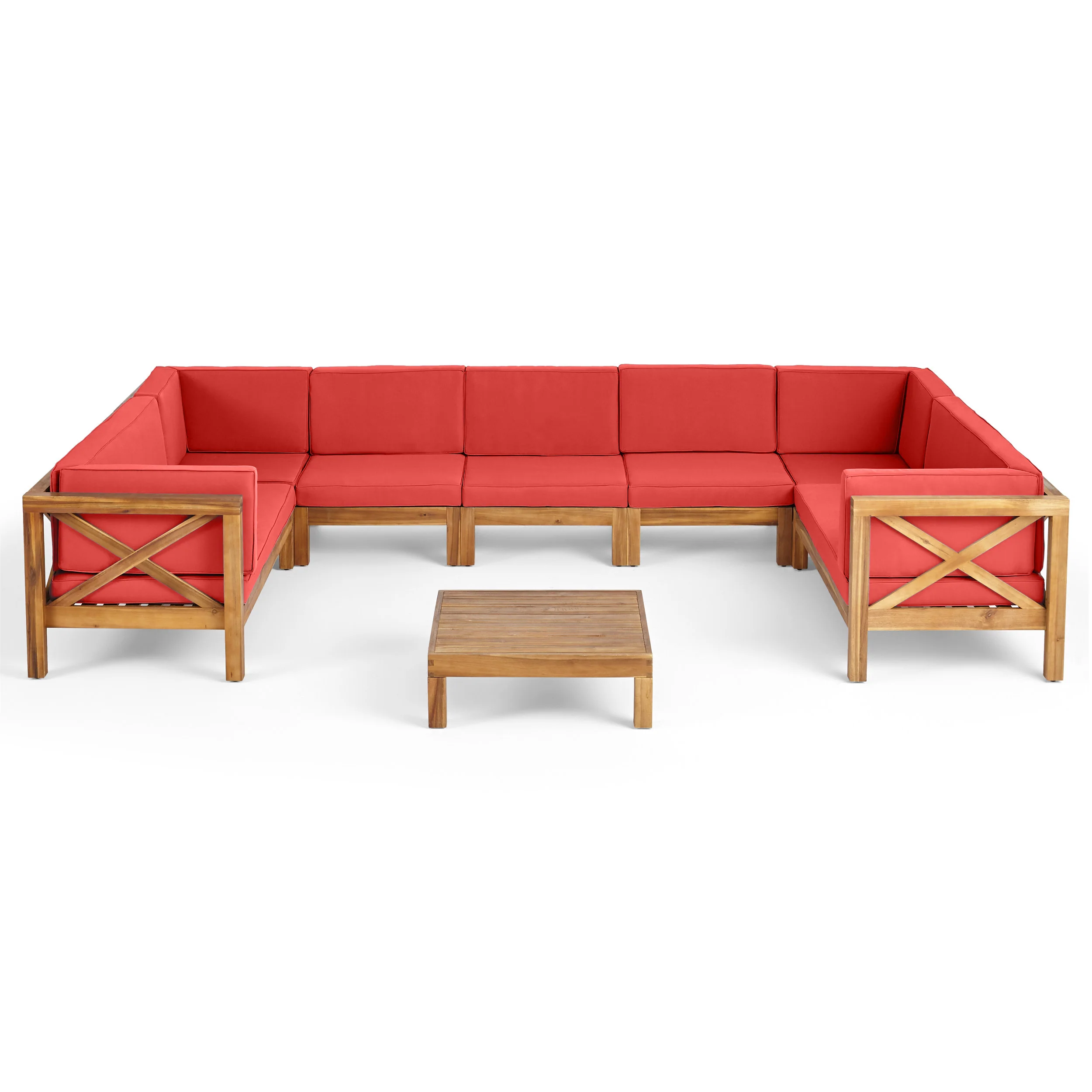 Isabella Outdoor 9 Seater Acacia Wood Sectional Sofa Set - furnishings