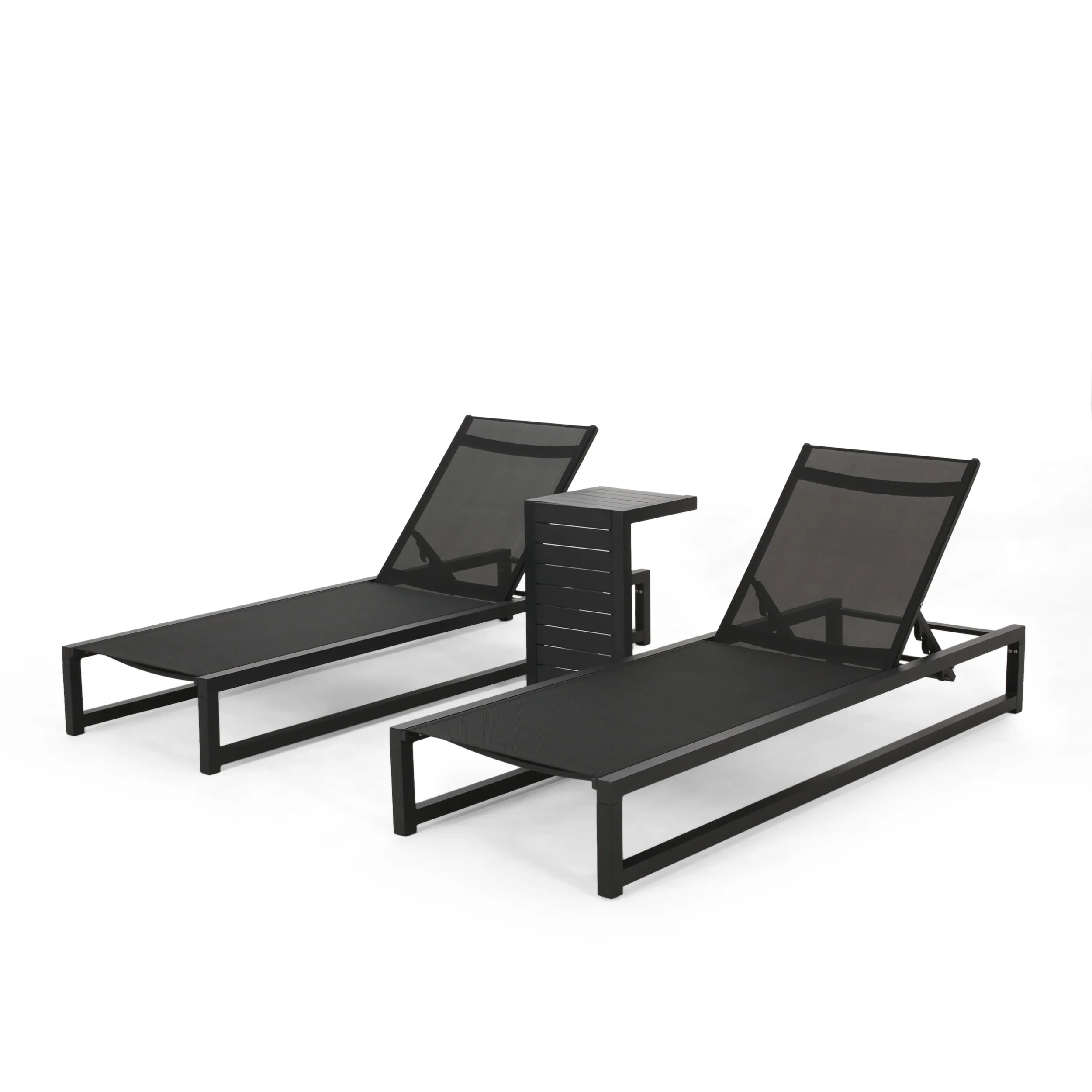 Moderna Outdoor Aluminum Chaise Lounge Set with C-Shaped End Table - furnishings