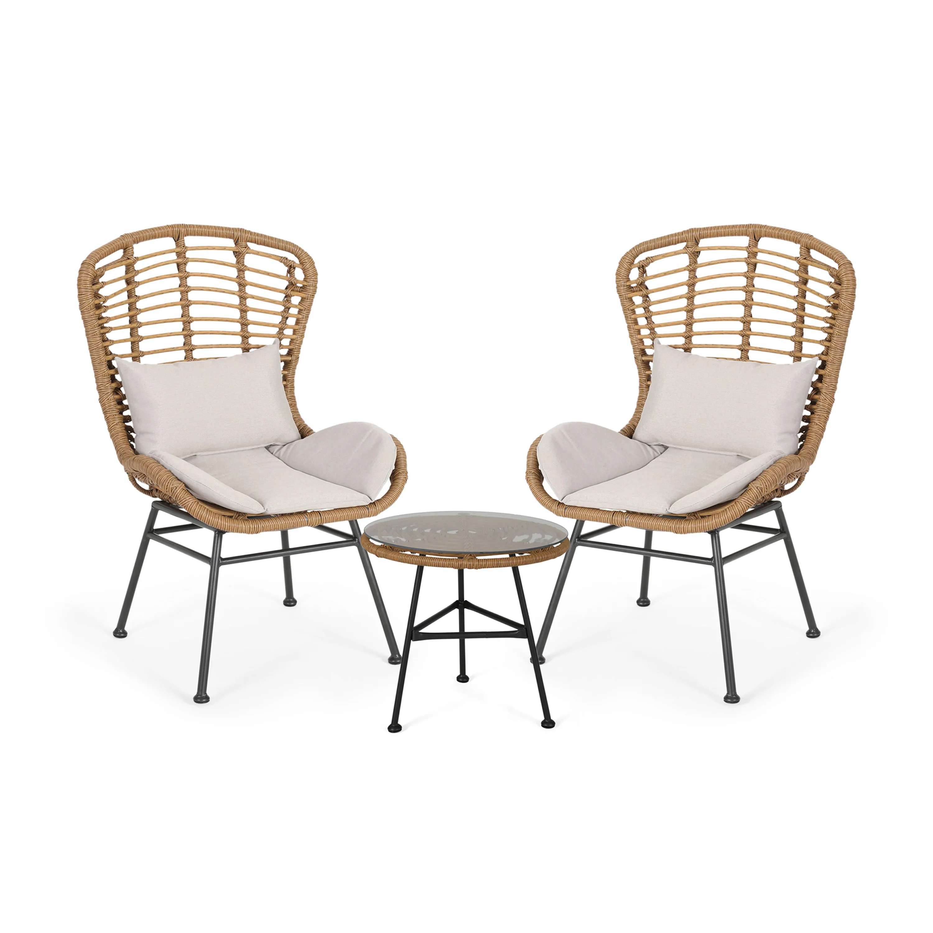Bellagio Outdoor Modern Boho 2 Seater Wicker Chat Set with Side Table - furnishings