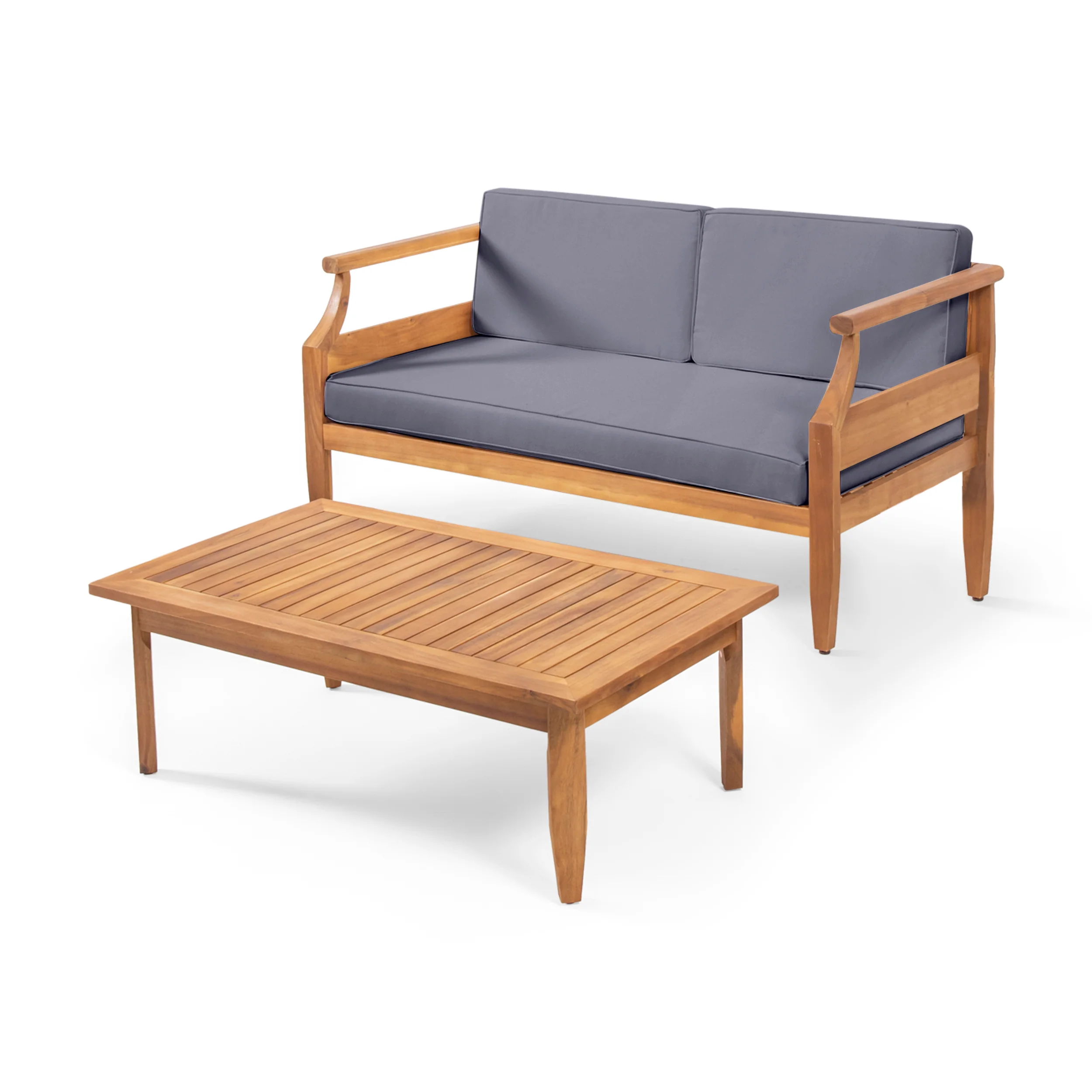Bianca Outdoor Mid-Century Modern Acacia Wood Loveseat Set - furnishings