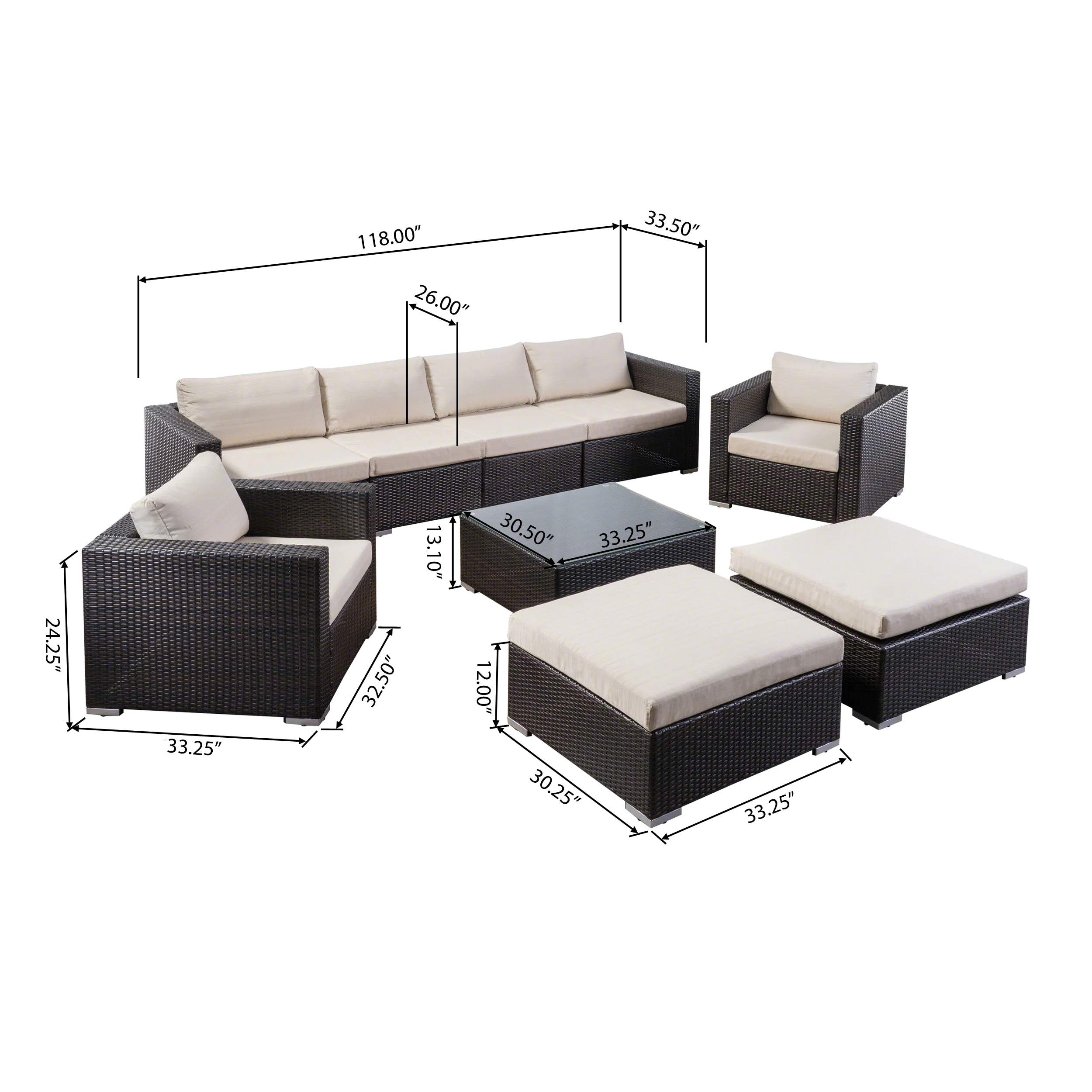 Francisco 9pc Outdoor Wicker Sectional Sofa Set w/ Cushions - furnishings