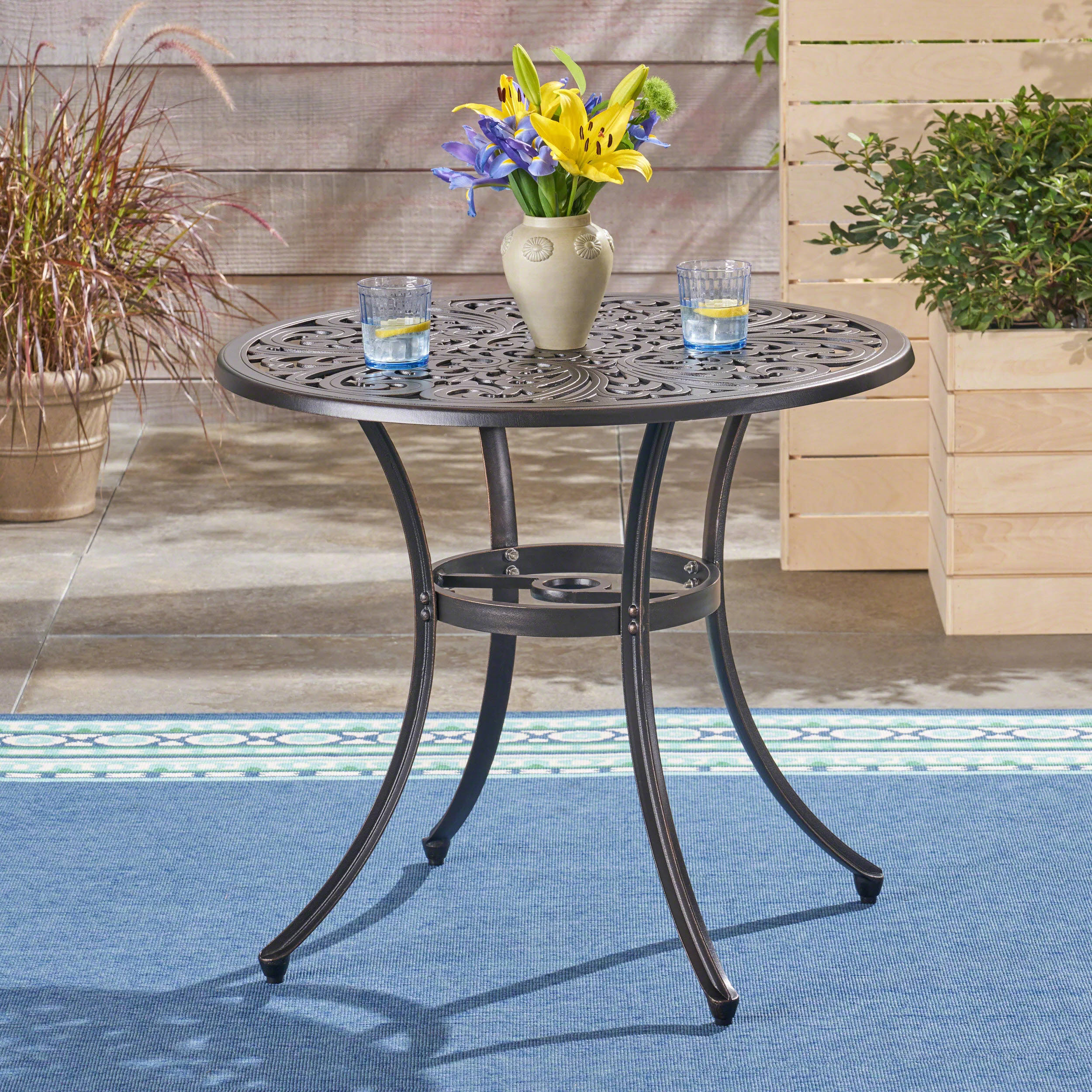 Buda Outdoor Cast Aluminum Dining Table, Shiny Copper - furnishings