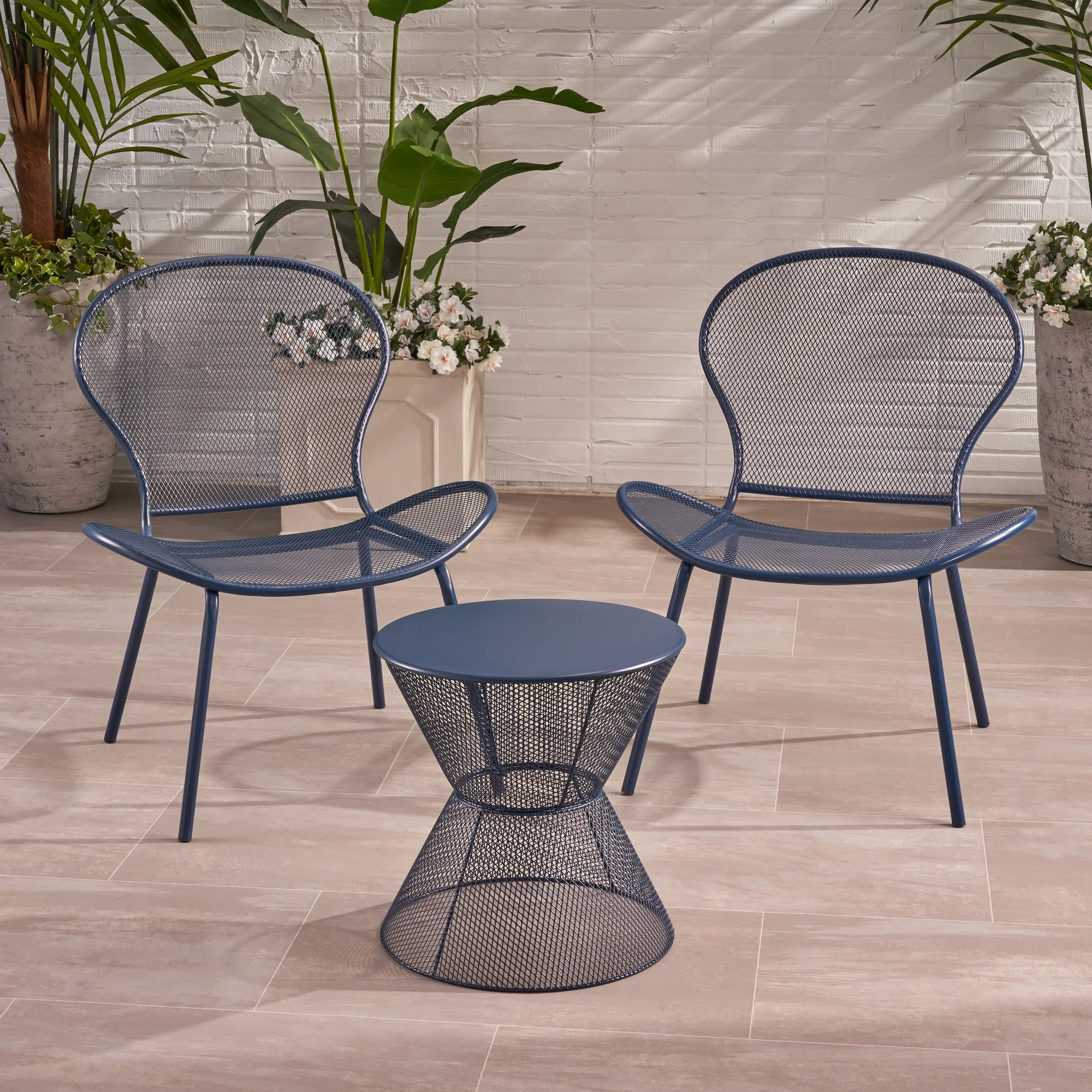 Tristian Modern Outdoor 2 Seater Iron Chat Set with Side Table - furnishings