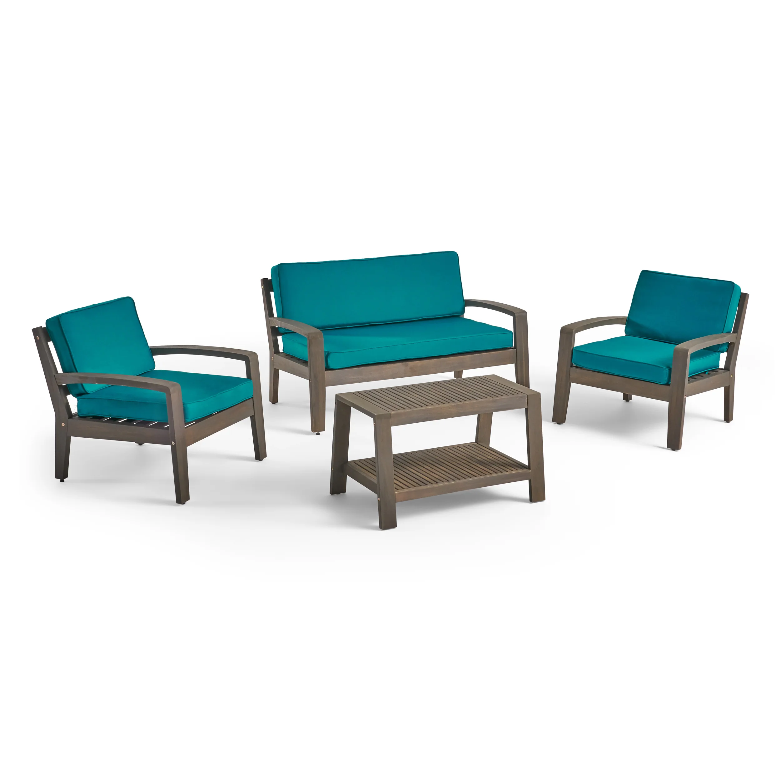 Parma Patio Acacia Wood 4-Seater Conversation Set with Coffee Table and Sunbrella Cushions - furnishings