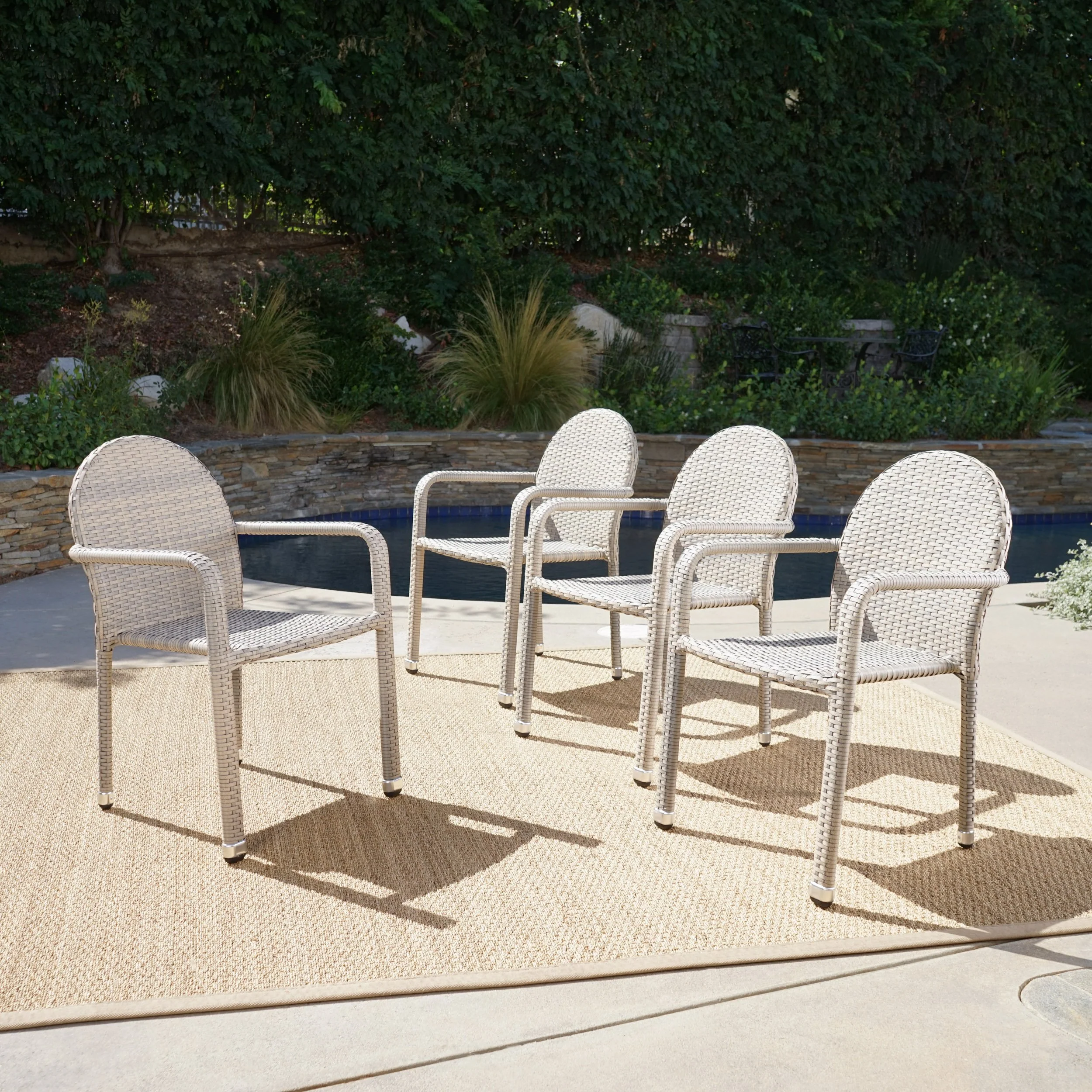 Ava Outdoor Wicker Armed Stack Chairs With Aluminum Frame (Set of 4) - furnishings