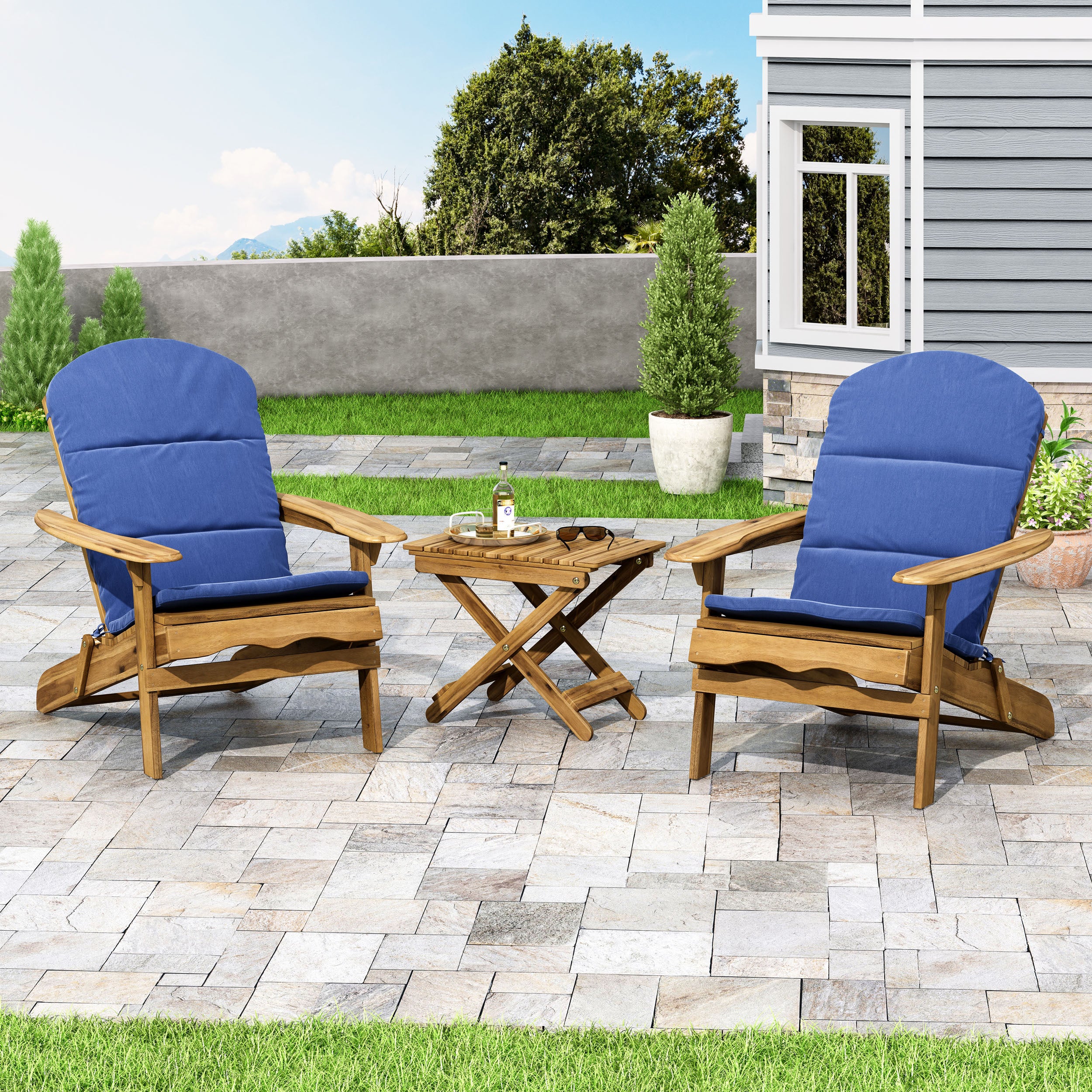 Reed Outdoor 2 Seater Acacia Wood Chat Set with Water Resistant Cushions - furnishings