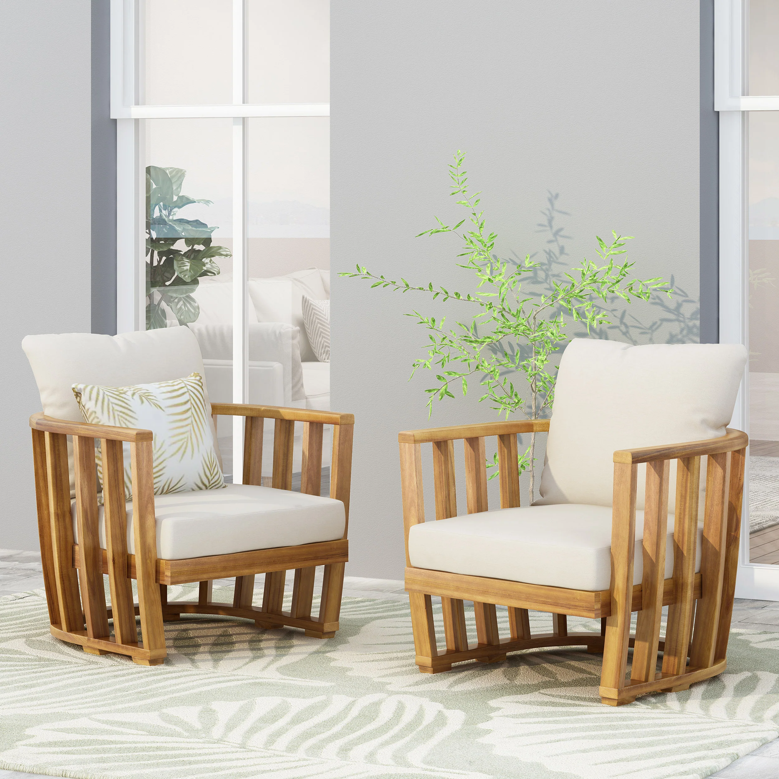 Wallowa Outdoor Acacia Wood Club Chairs with Cushions (Set 2) - furnishings