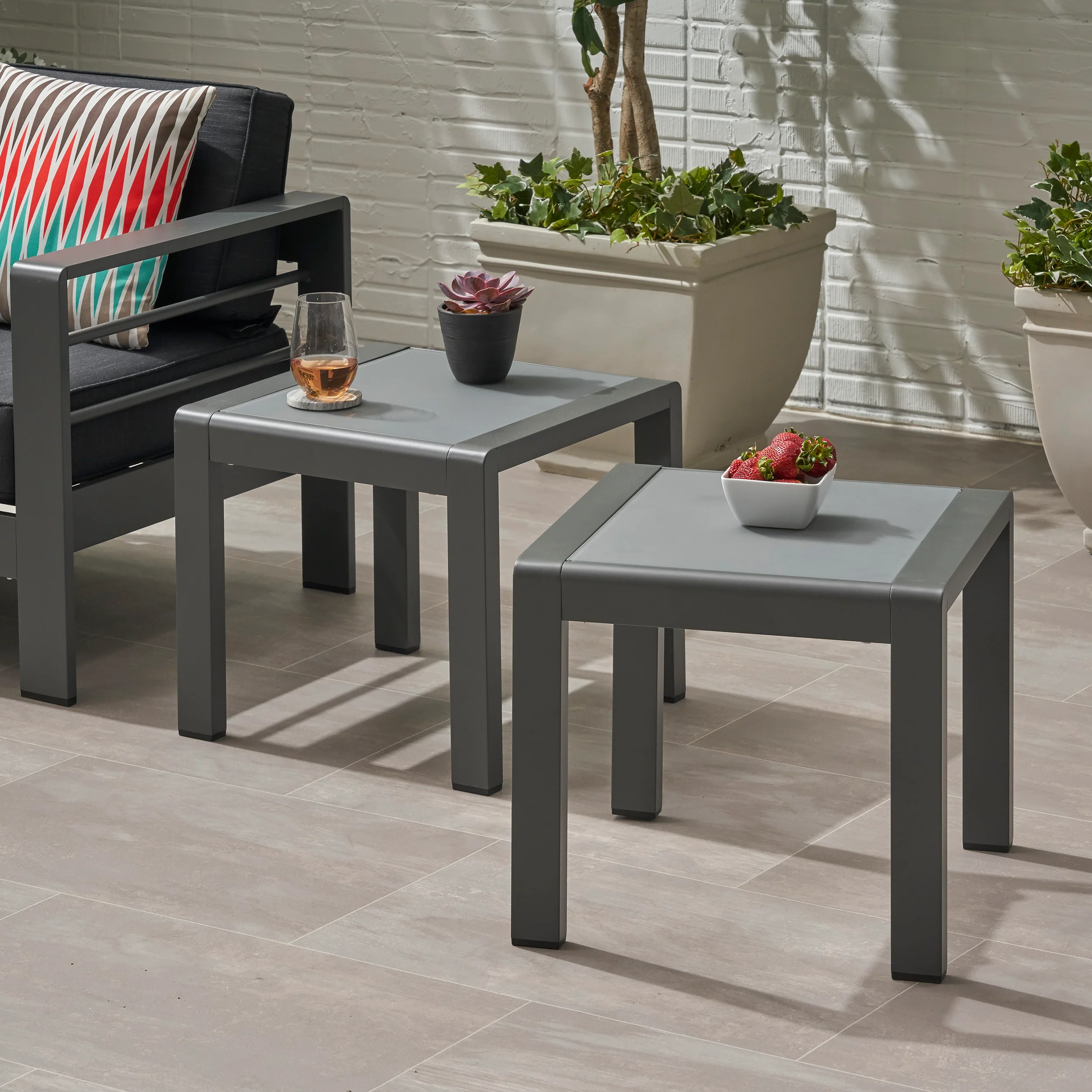 Cherie Coral Outdoor Aluminum Side Table (Set of 2) - furnishings