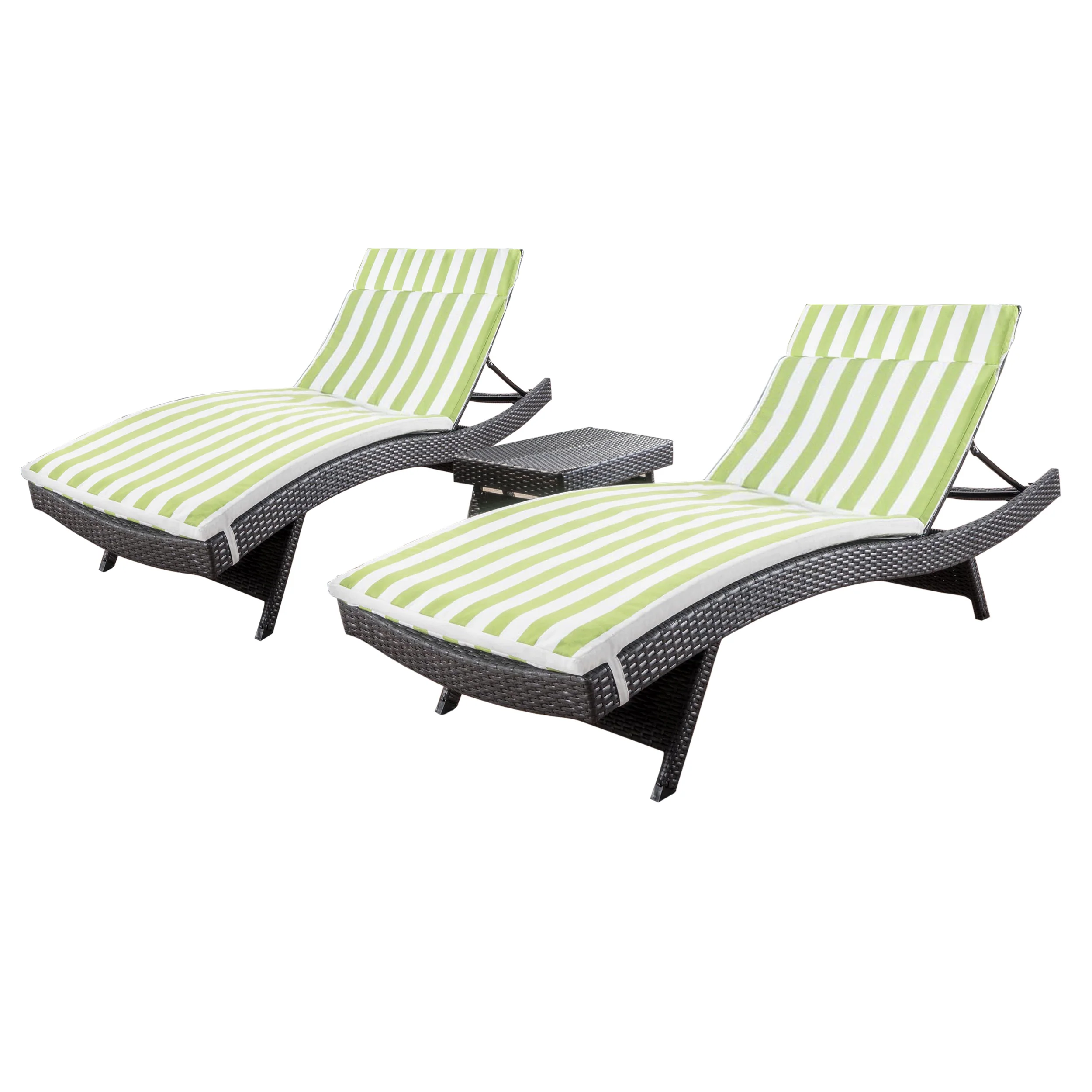 Lakeport 3pc Outdoor Brown Wicker Chaise Lounge Chair & Table Set - furnishings