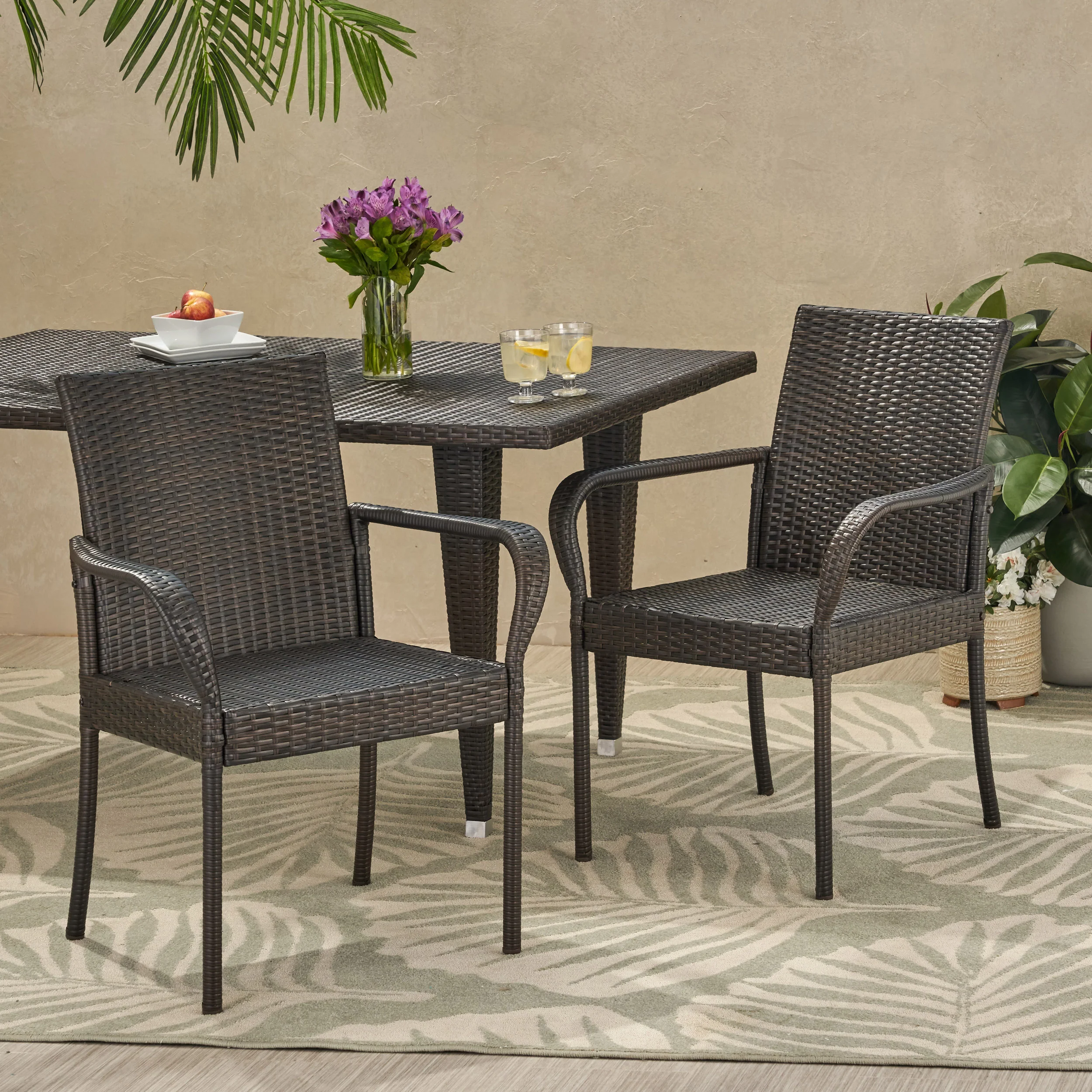 Bannon Outdoor Contemporary Wicker Dining Chair (Set of 2) - furnishings
