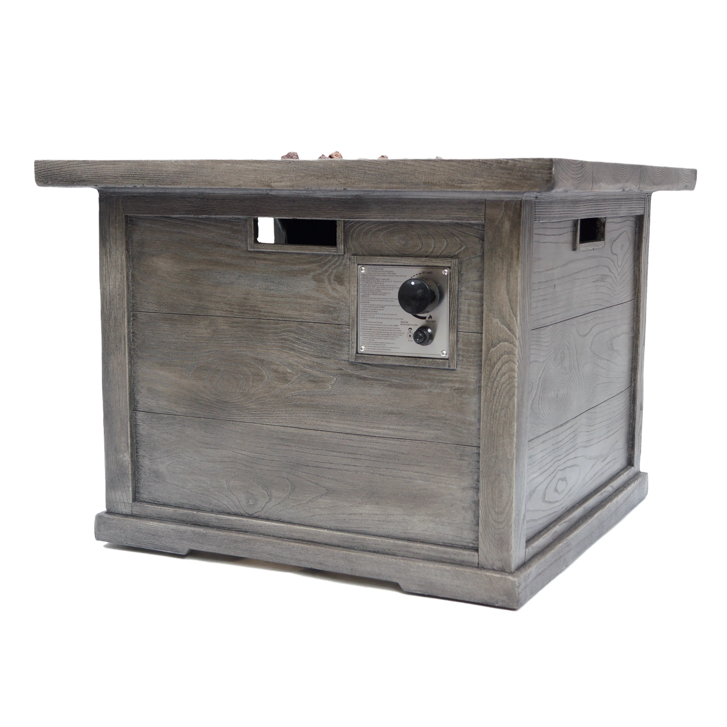 Cape Outdoor 4-Seater Acacia Wood Club Chairs with Firepit, Gray Finish and Cream and Wood Pattern - furnishings