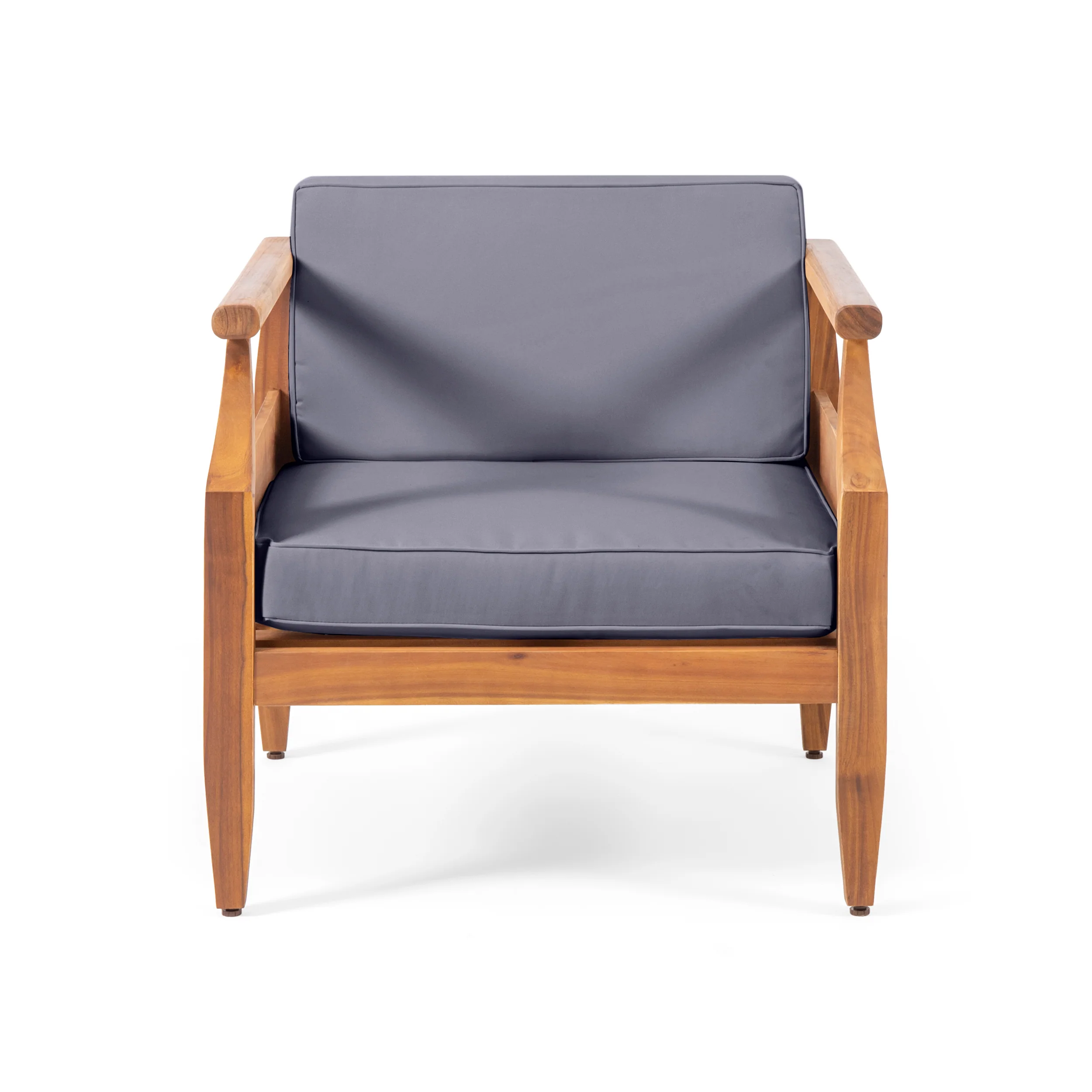 Bianca Outdoor Mid-Century Modern Acacia Wood Club Chair With Cushion - furnishings