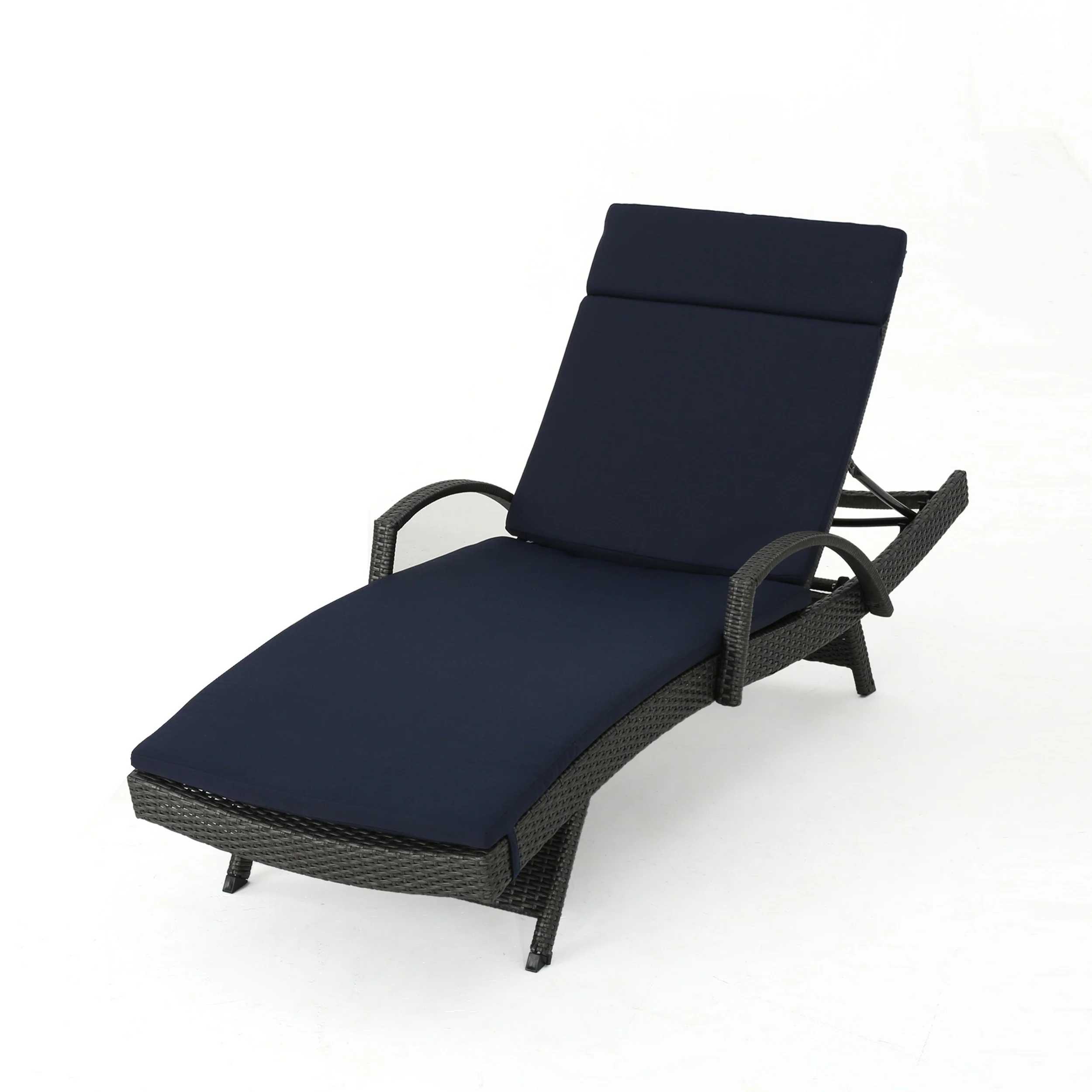Solaris Outdoor Grey Wicker Armed Chaise Lounge w/ Water Resistant Cushion - furnishings