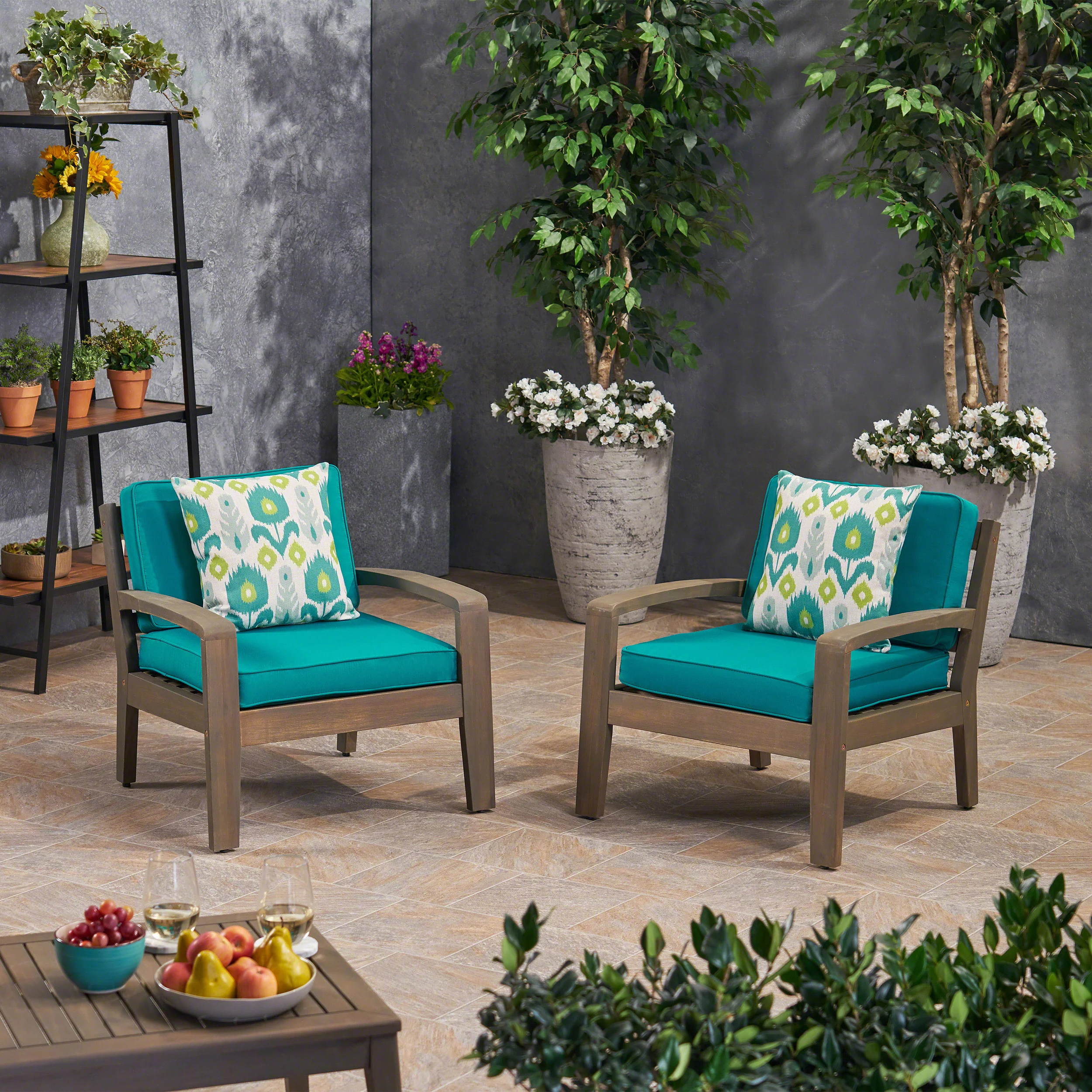 Parma Outdoor Acacia Wood Club Chairs with Sunbrella Cushions - furnishings