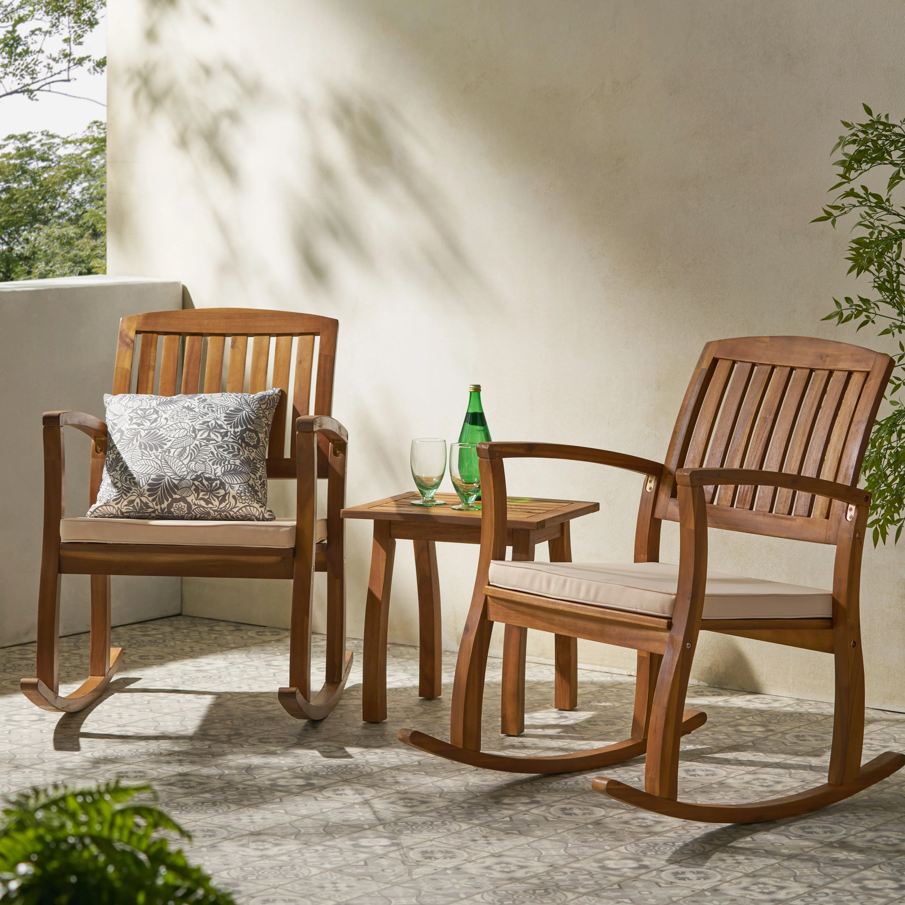 South Hampton Rocking Chair w/ Cushion (Set of 2) & Accent Table - furnishings