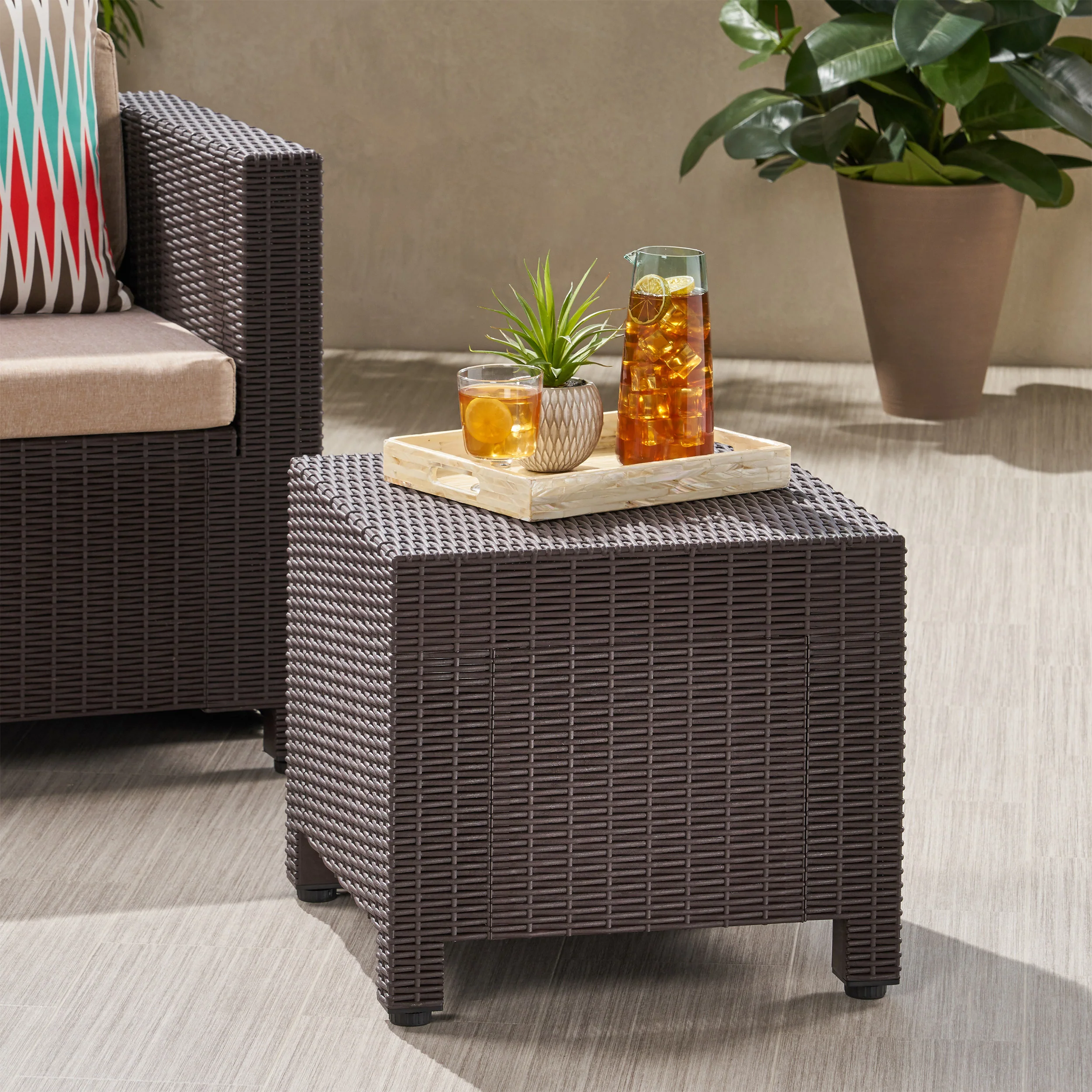 Riley Outdoor Wicker Print Side Table - furnishings